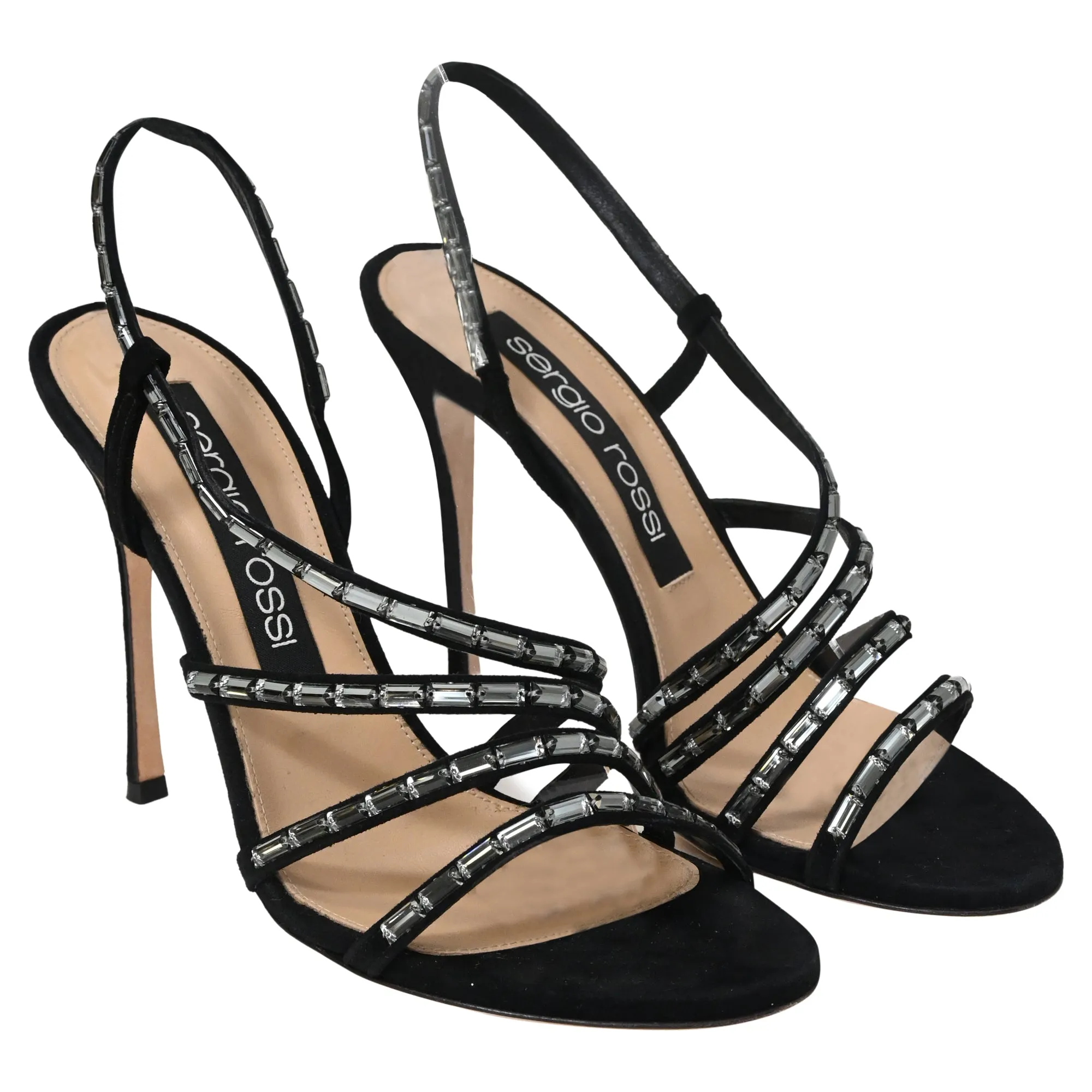 Sergio Rossi Embellished Slingback Sandal Heels in Black Suede