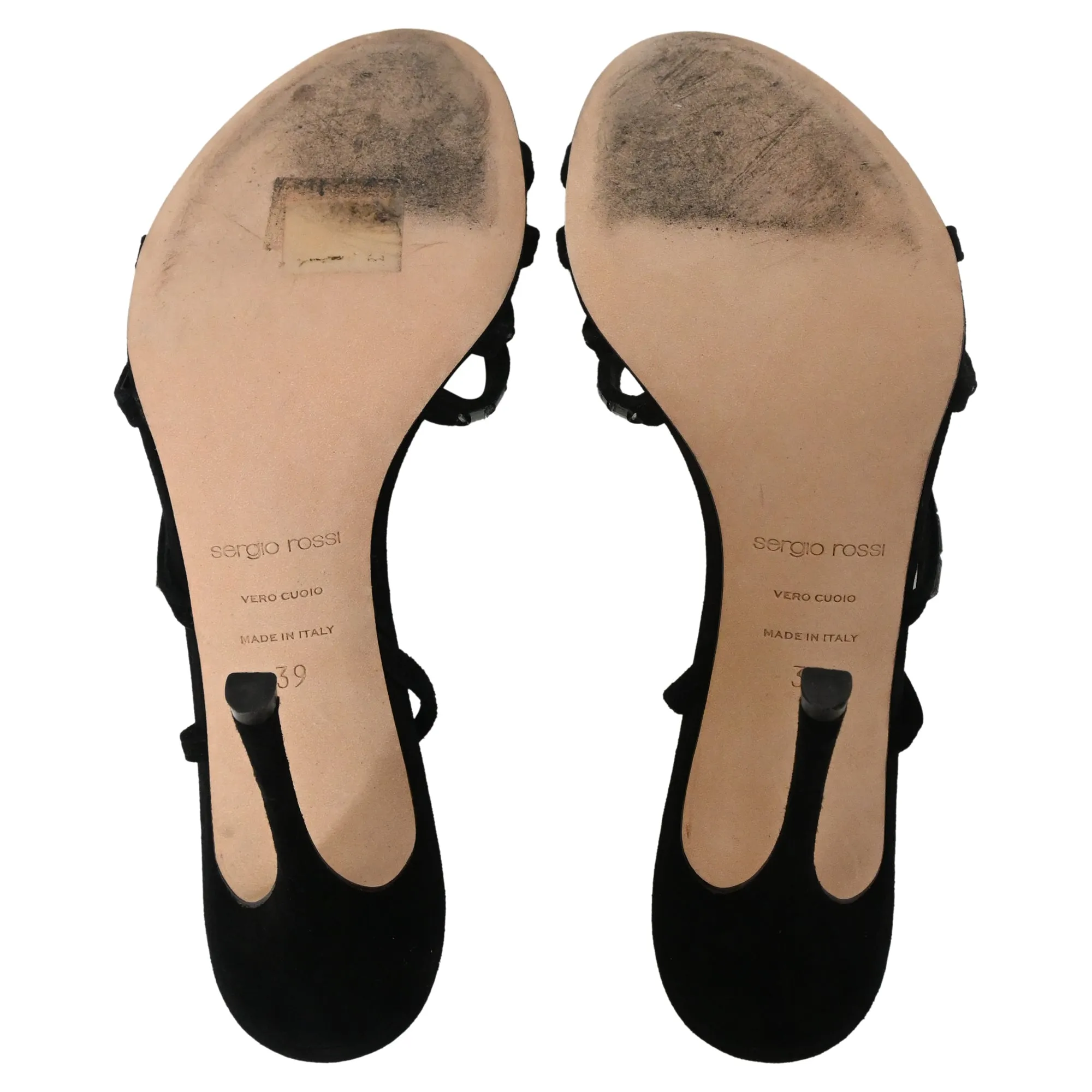 Sergio Rossi Embellished Slingback Sandal Heels in Black Suede