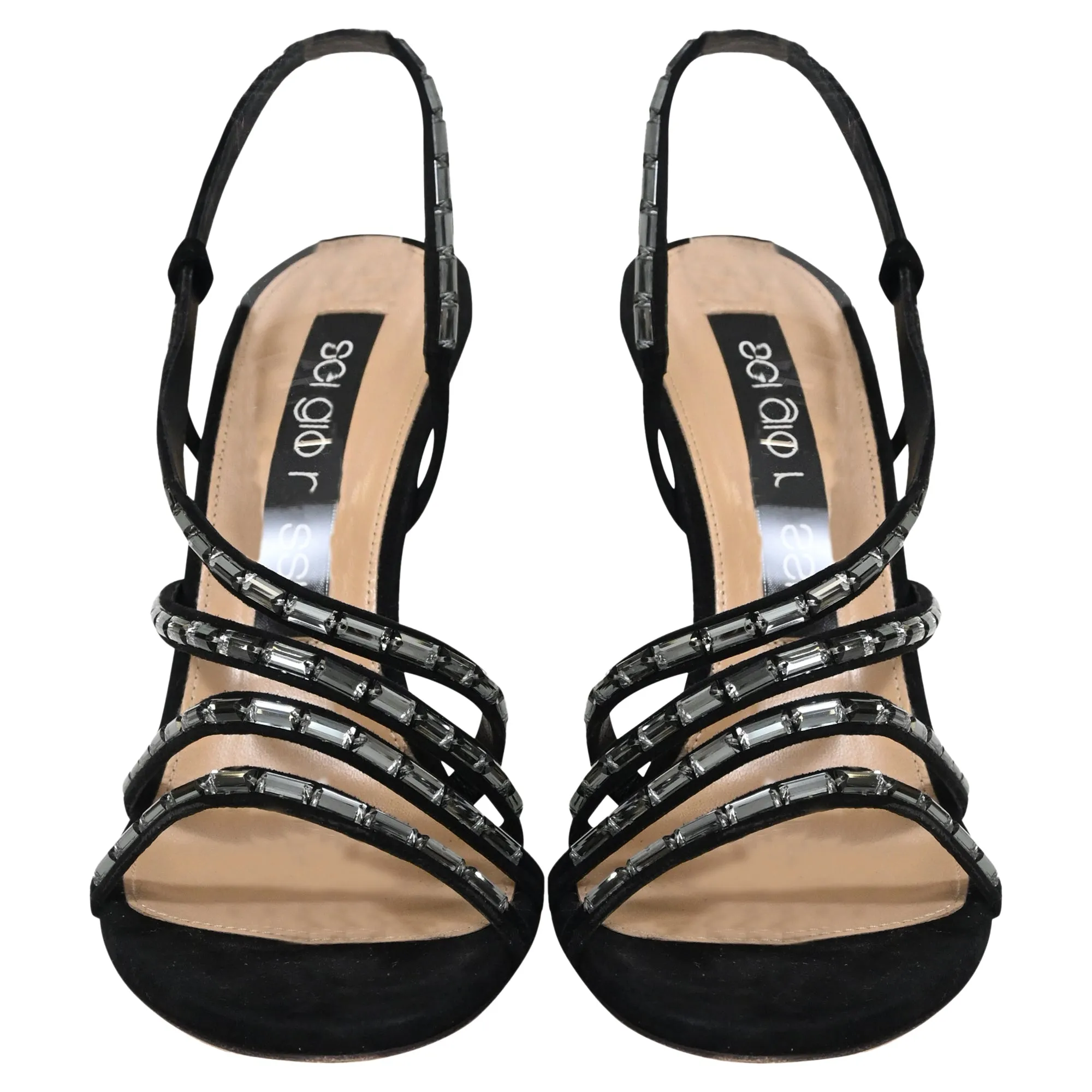 Sergio Rossi Embellished Slingback Sandal Heels in Black Suede