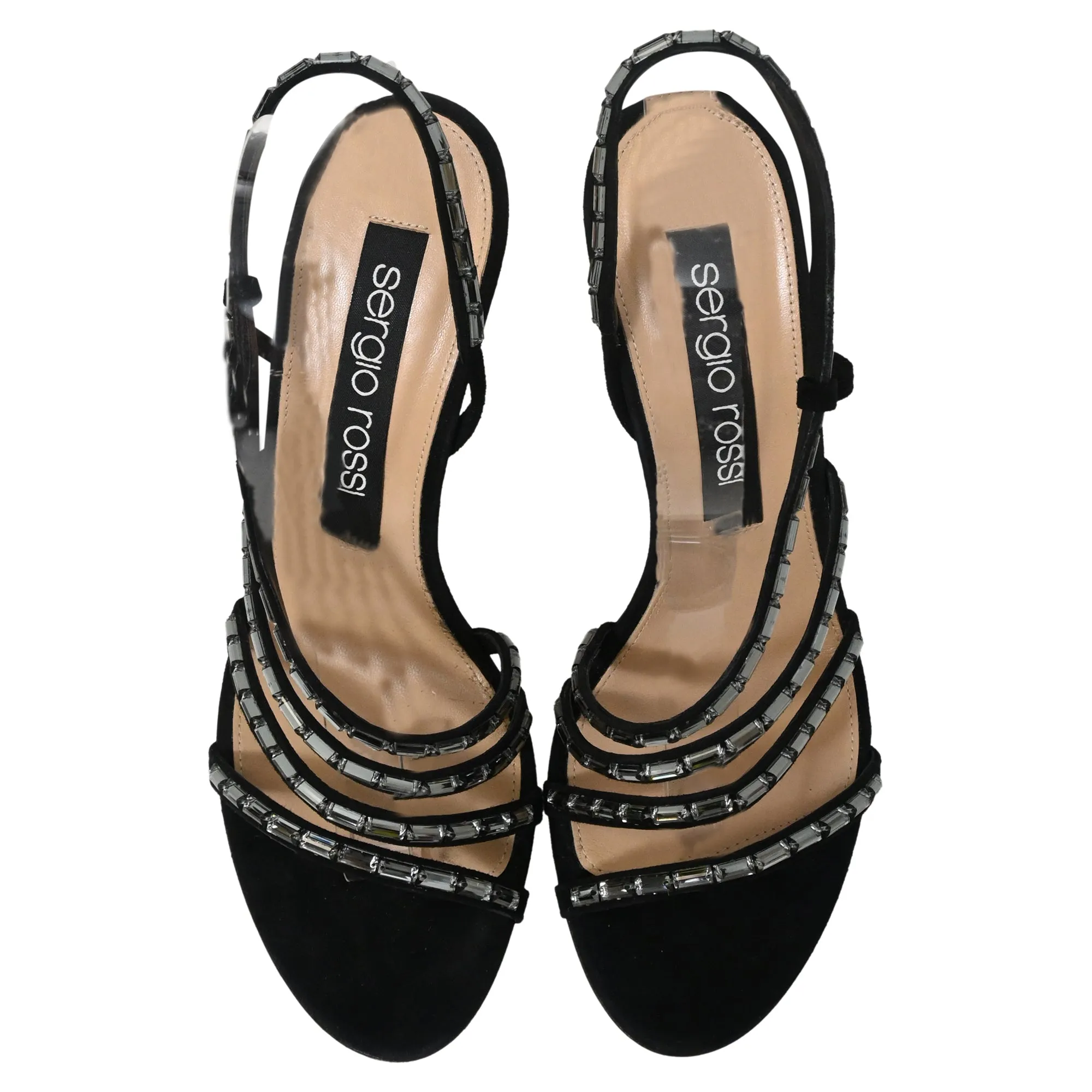 Sergio Rossi Embellished Slingback Sandal Heels in Black Suede