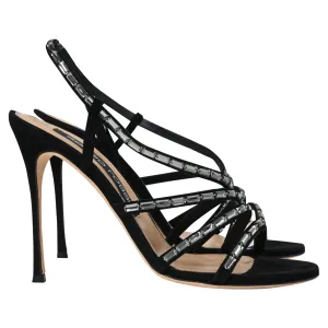 Sergio Rossi Embellished Slingback Sandal Heels in Black Suede