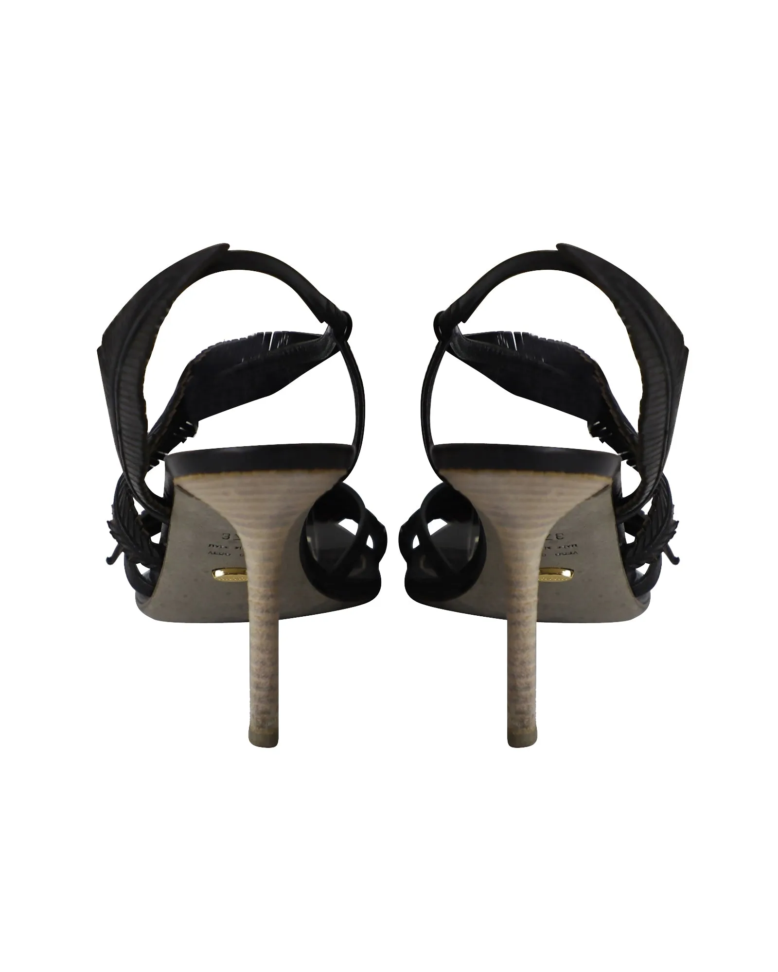 Sergio Rossi Leaf Strap Sandals in Black Leather