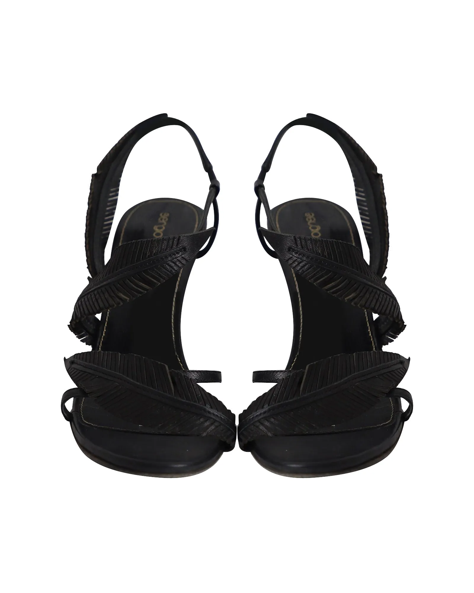 Sergio Rossi Leaf Strap Sandals in Black Leather