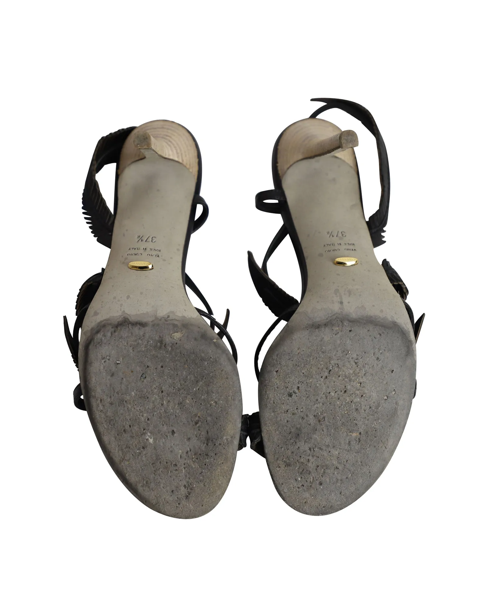 Sergio Rossi Leaf Strap Sandals in Black Leather