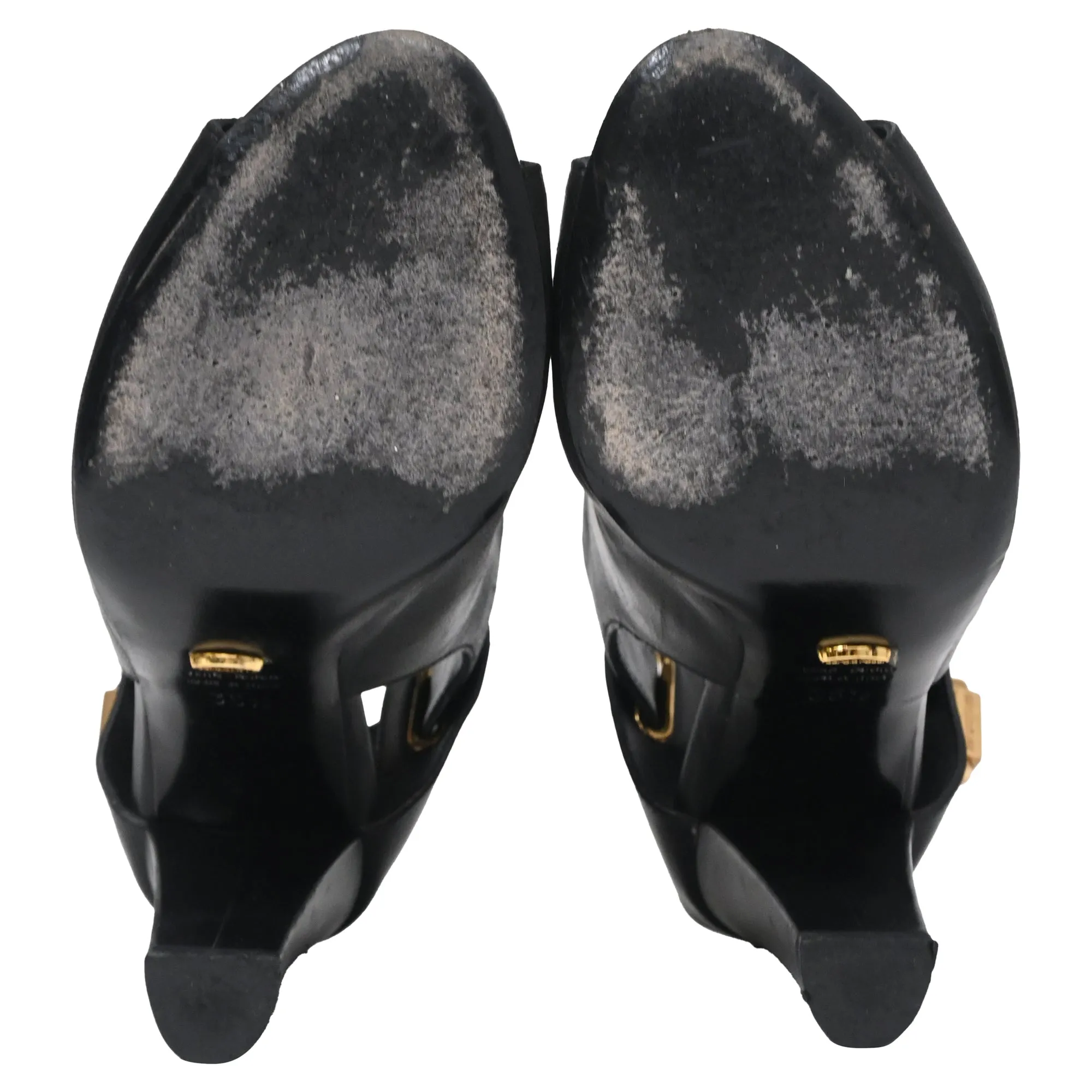 Sergio Rossi Peep-Toe Slingback Pumps in Black Leather