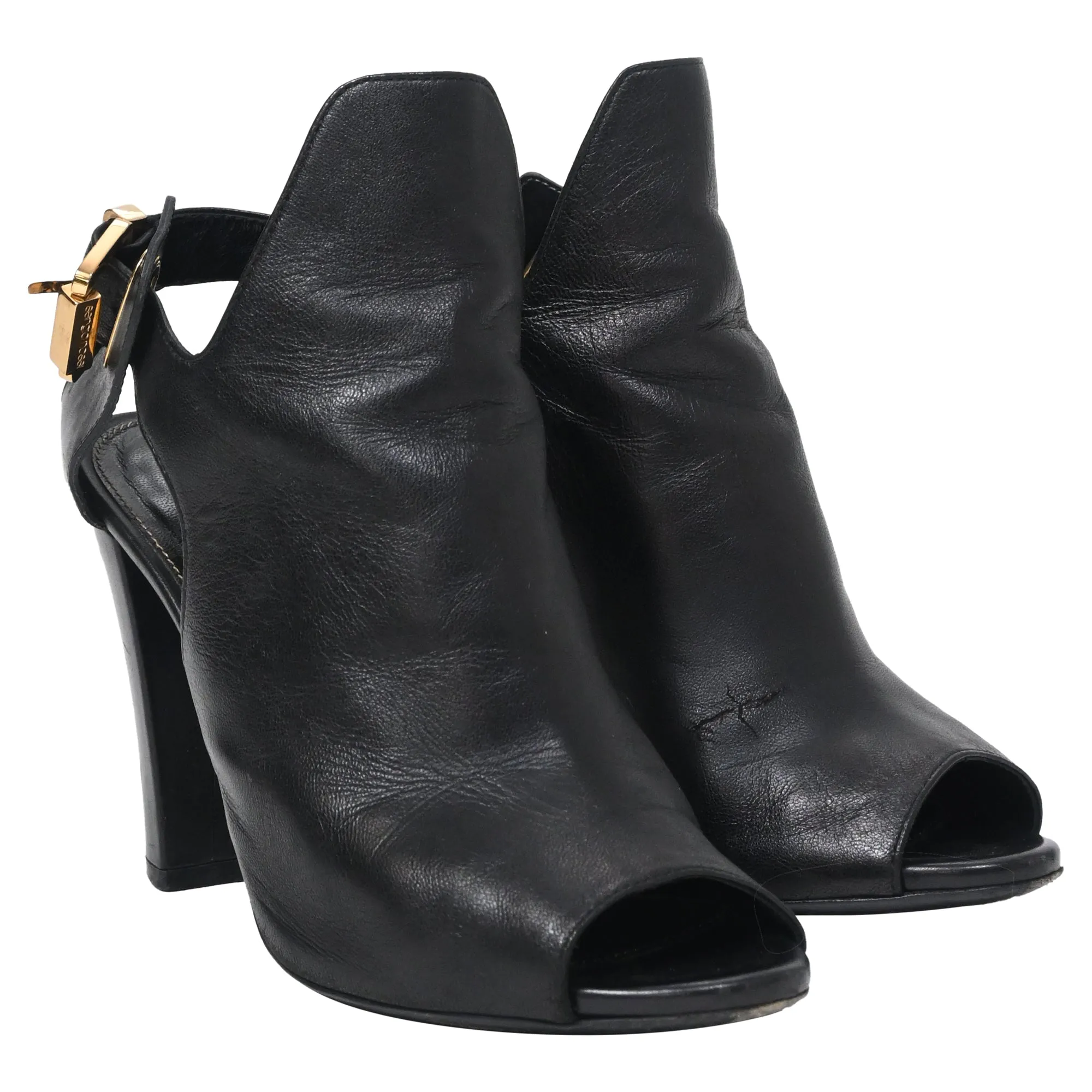 Sergio Rossi Peep-Toe Slingback Pumps in Black Leather
