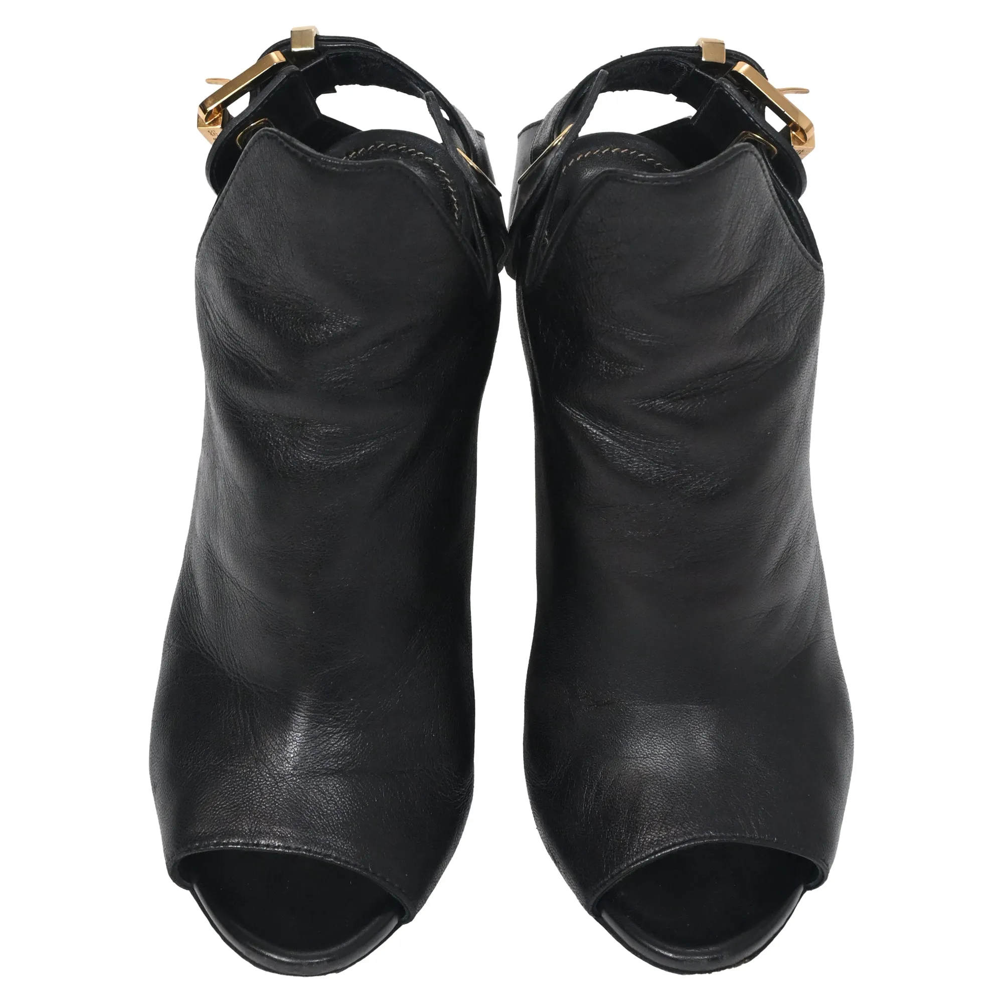 Sergio Rossi Peep-Toe Slingback Pumps in Black Leather