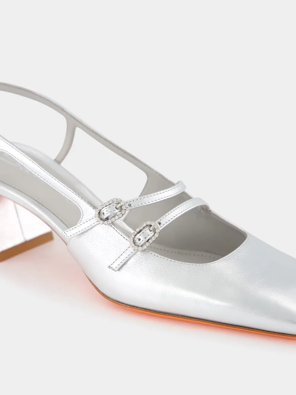 Silver Aurora Mid-Heel Slingback Pumps