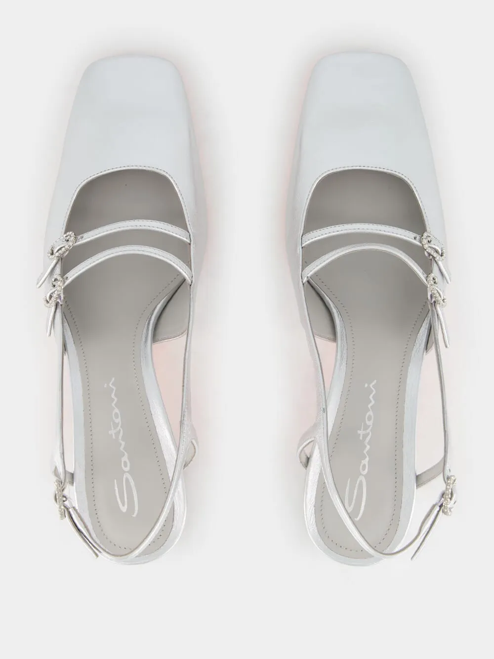 Silver Aurora Mid-Heel Slingback Pumps