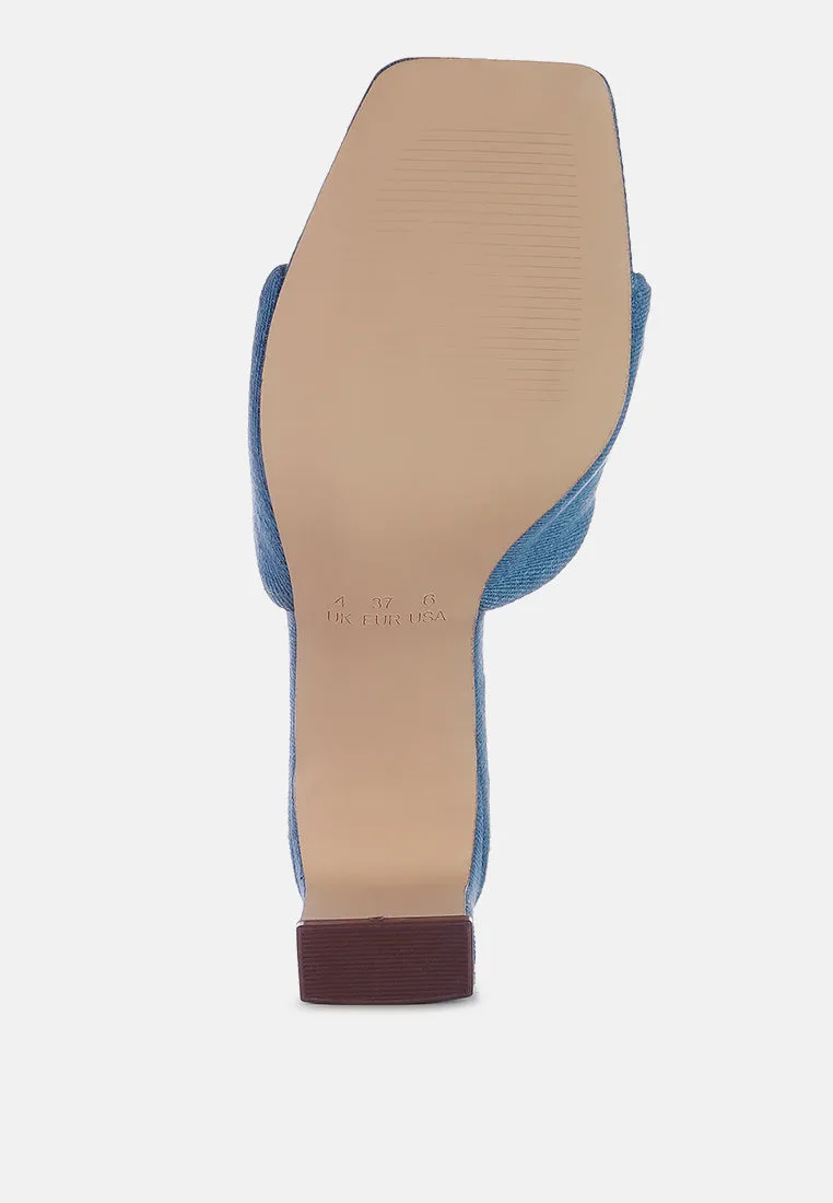 soft flirt twisted denim mid heel sandals