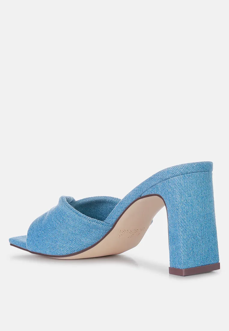 soft flirt twisted denim mid heel sandals