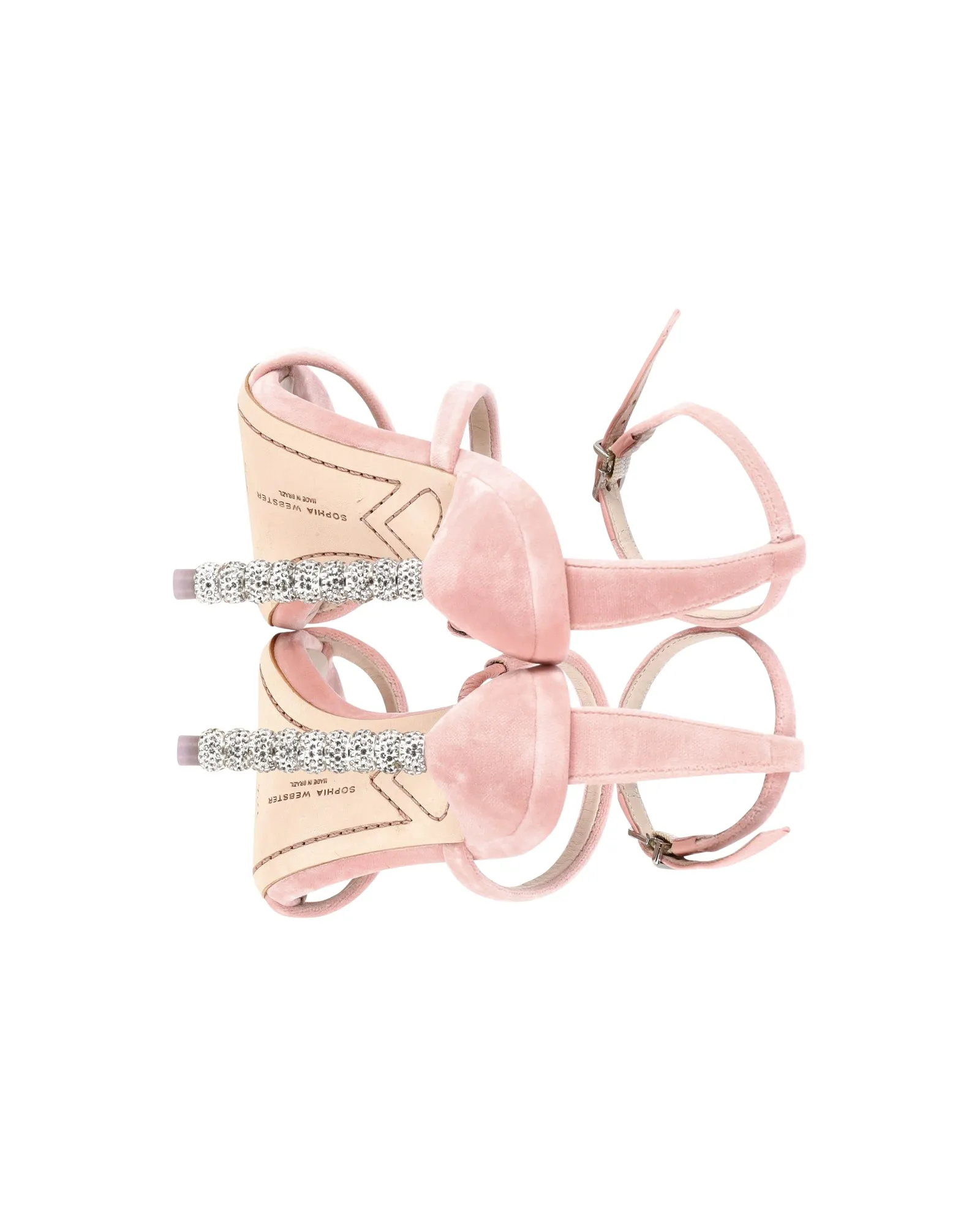 Sophia Webster Rosalind Crystal Heel Ankle Strap Sandals in Pink Velvet