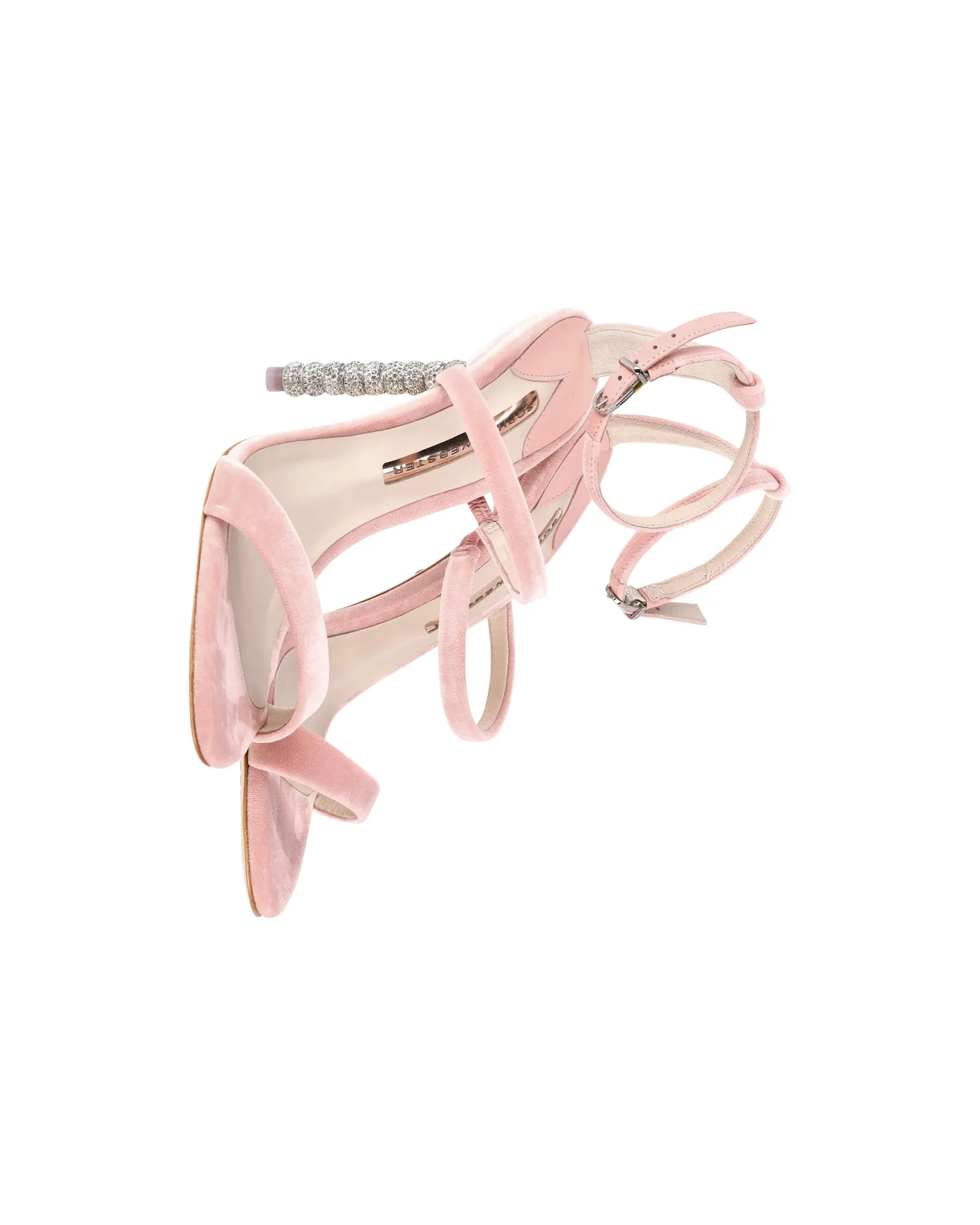 Sophia Webster Rosalind Crystal Heel Ankle Strap Sandals in Pink Velvet