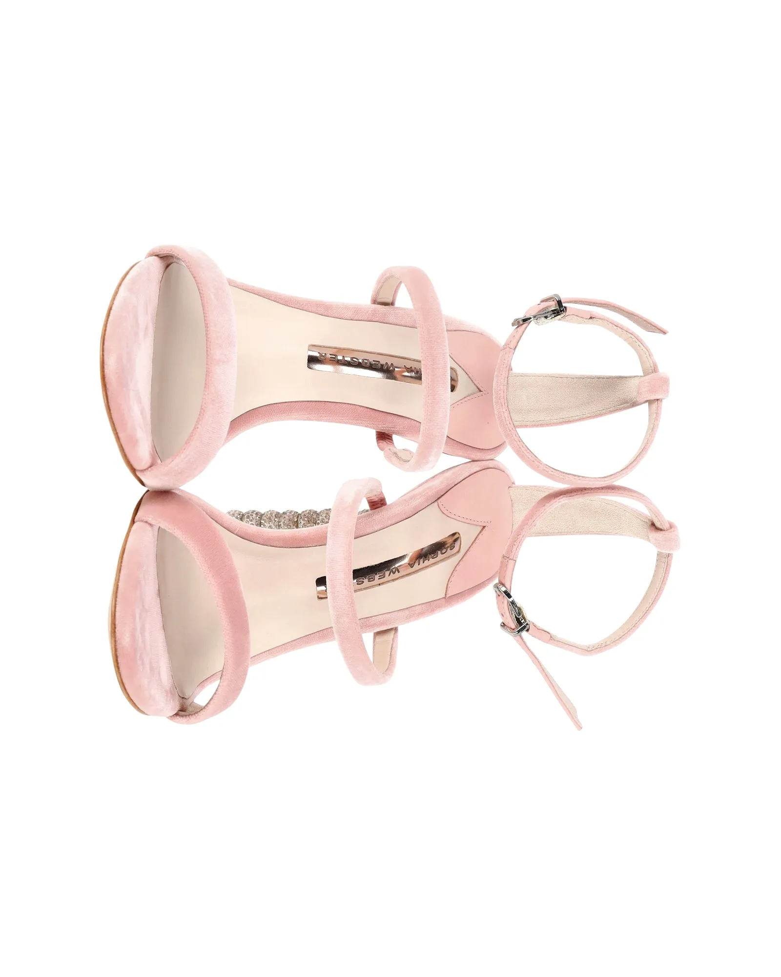 Sophia Webster Rosalind Crystal Heel Ankle Strap Sandals in Pink Velvet