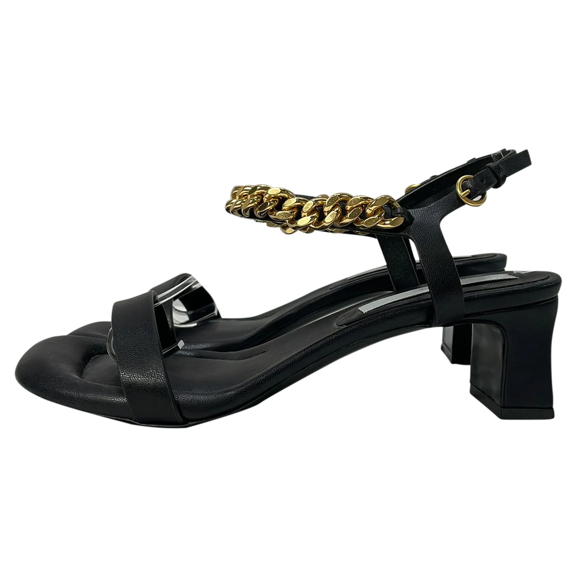 Stella Mccartney Falabella Chain Slingback Sandal Heels in Black Leather