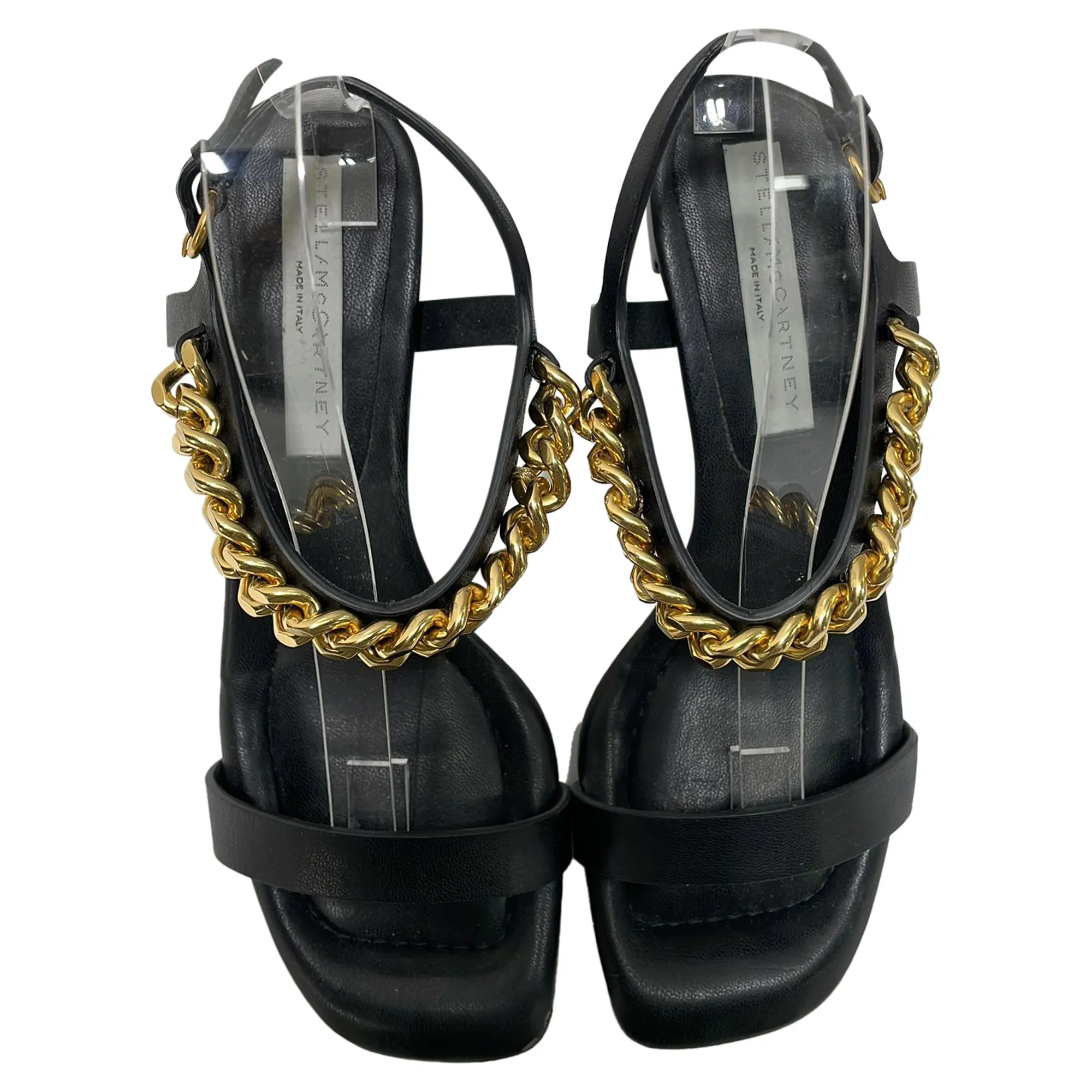 Stella Mccartney Falabella Chain Slingback Sandal Heels in Black Leather