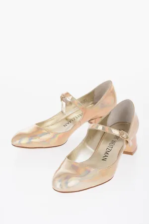 Stuart Weitzman Iridescent Effcet Leather Vivienne Mary Jane Pumps With Heel