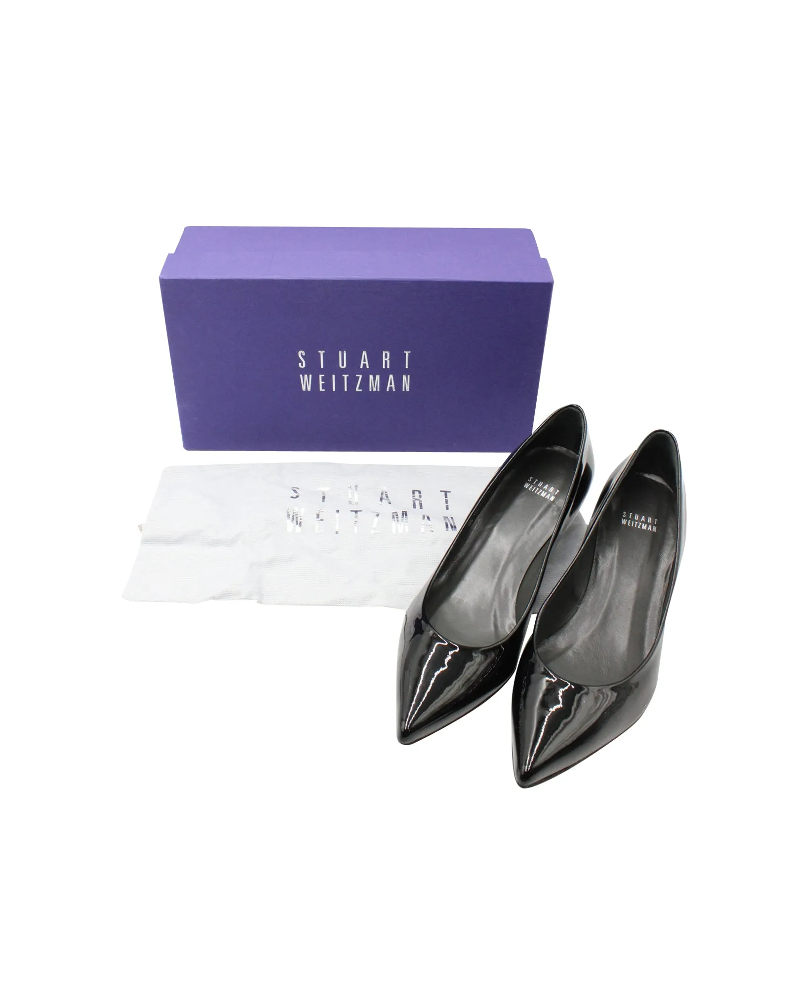 Stuart Weitzman Pointed Toe Pumps in Black Patent Leather