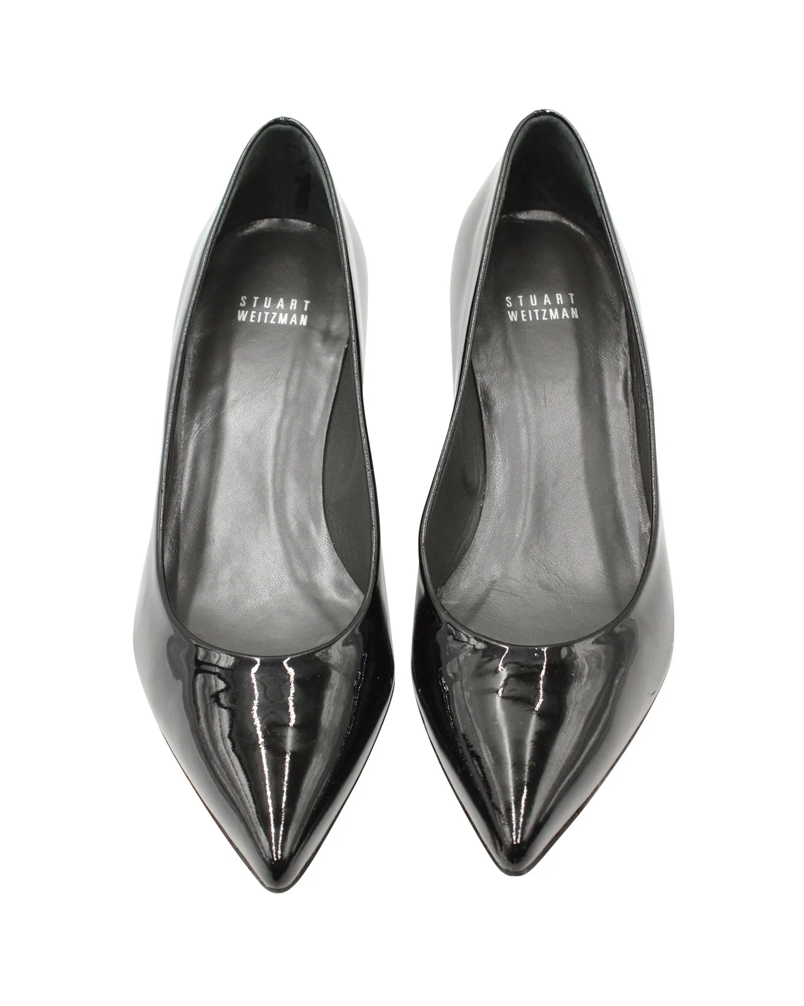 Stuart Weitzman Pointed Toe Pumps in Black Patent Leather