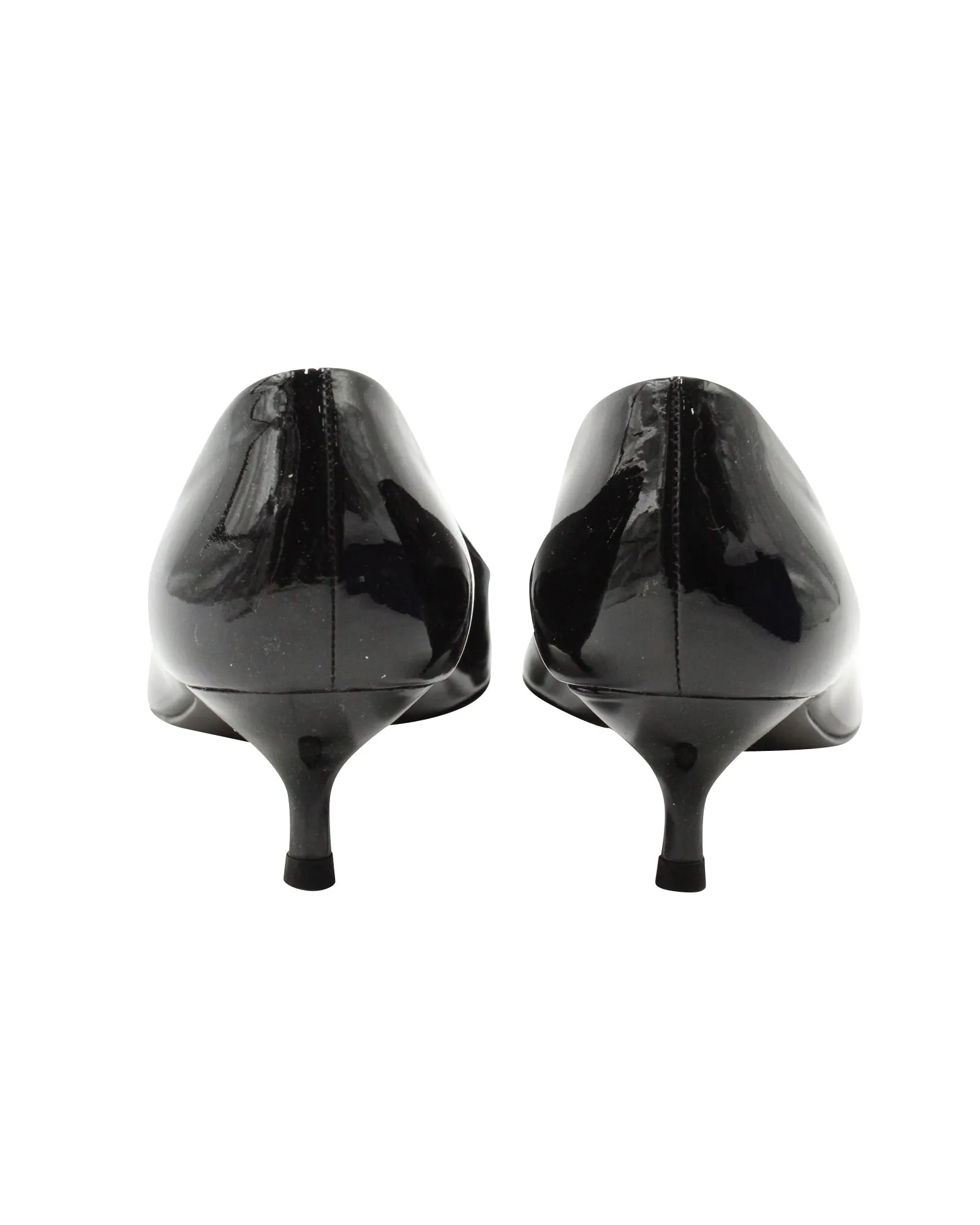 Stuart Weitzman Pointed Toe Pumps in Black Patent Leather