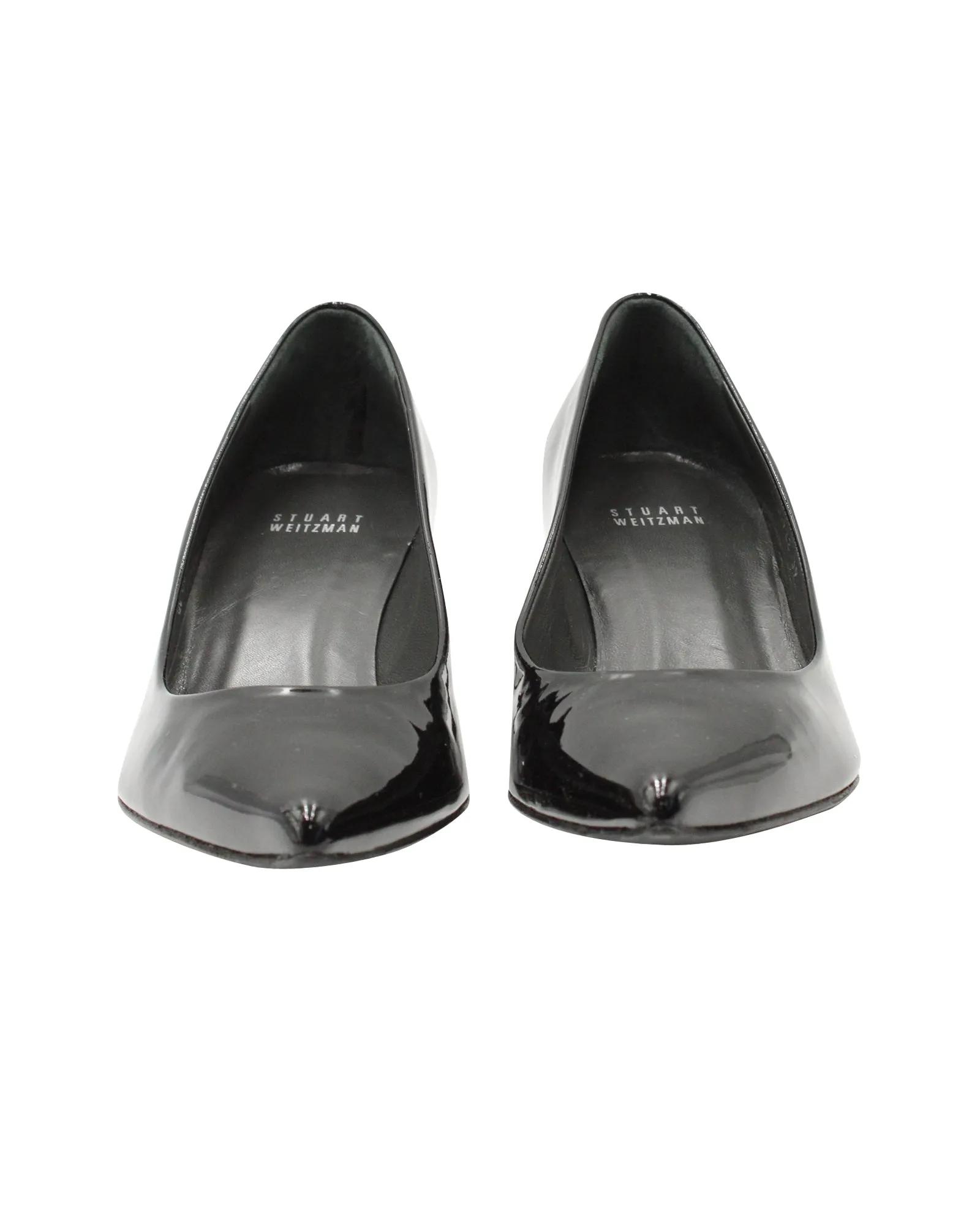 Stuart Weitzman Pointed Toe Pumps in Black Patent Leather