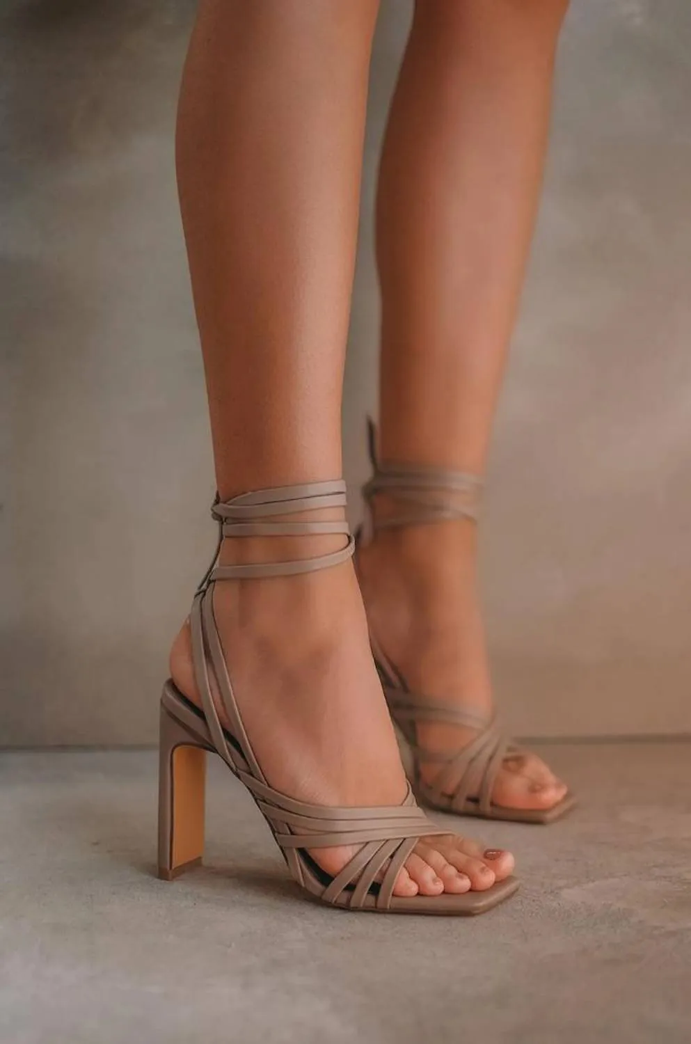 Tahana Taupe Strappy Heel In Pecan