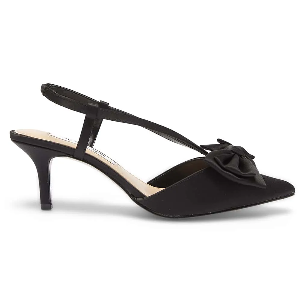 Teddy Heel in Black Satin