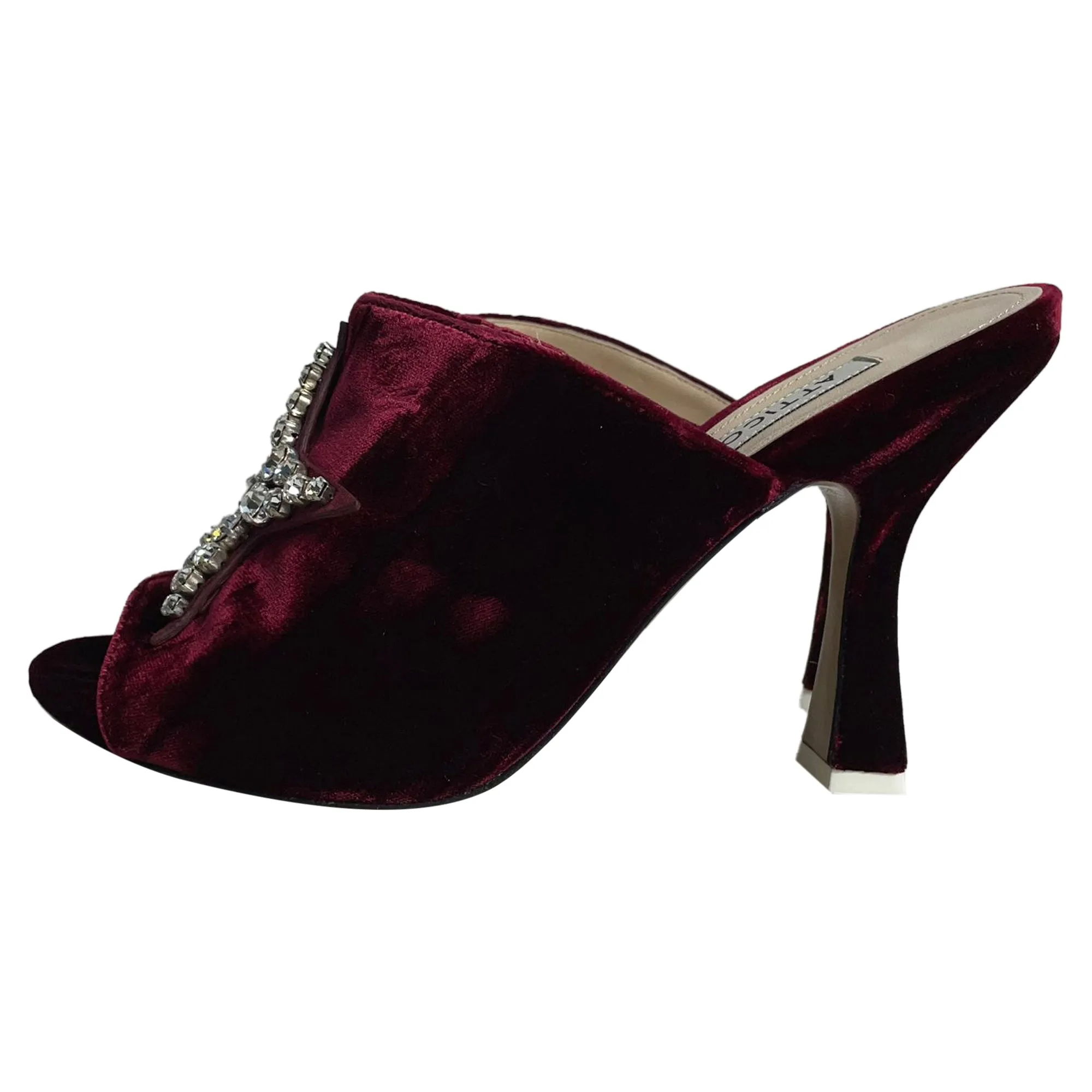 The Attico Embellished Star Heeled Mule Sandals in Burgundy Velvet