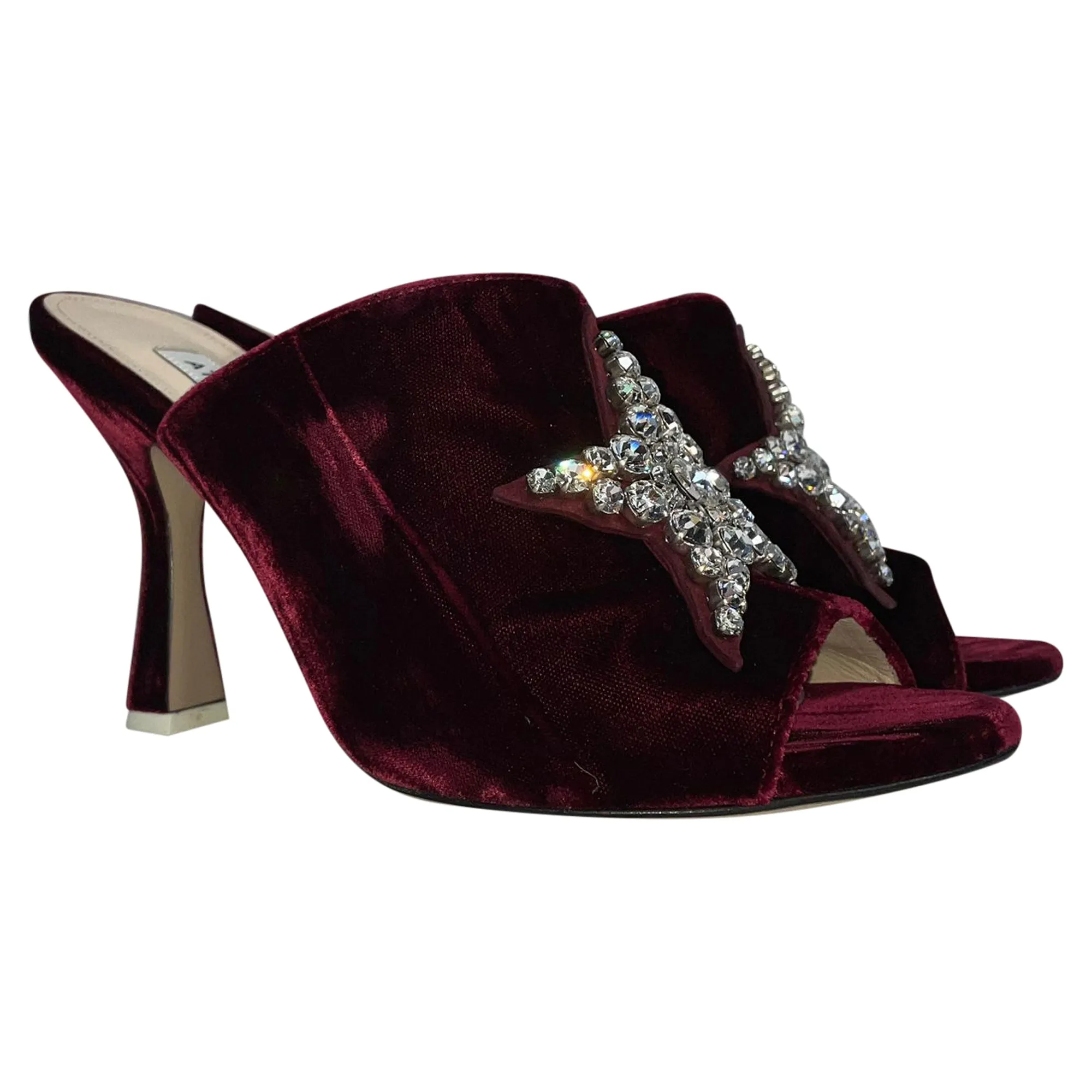 The Attico Embellished Star Heeled Mule Sandals in Burgundy Velvet