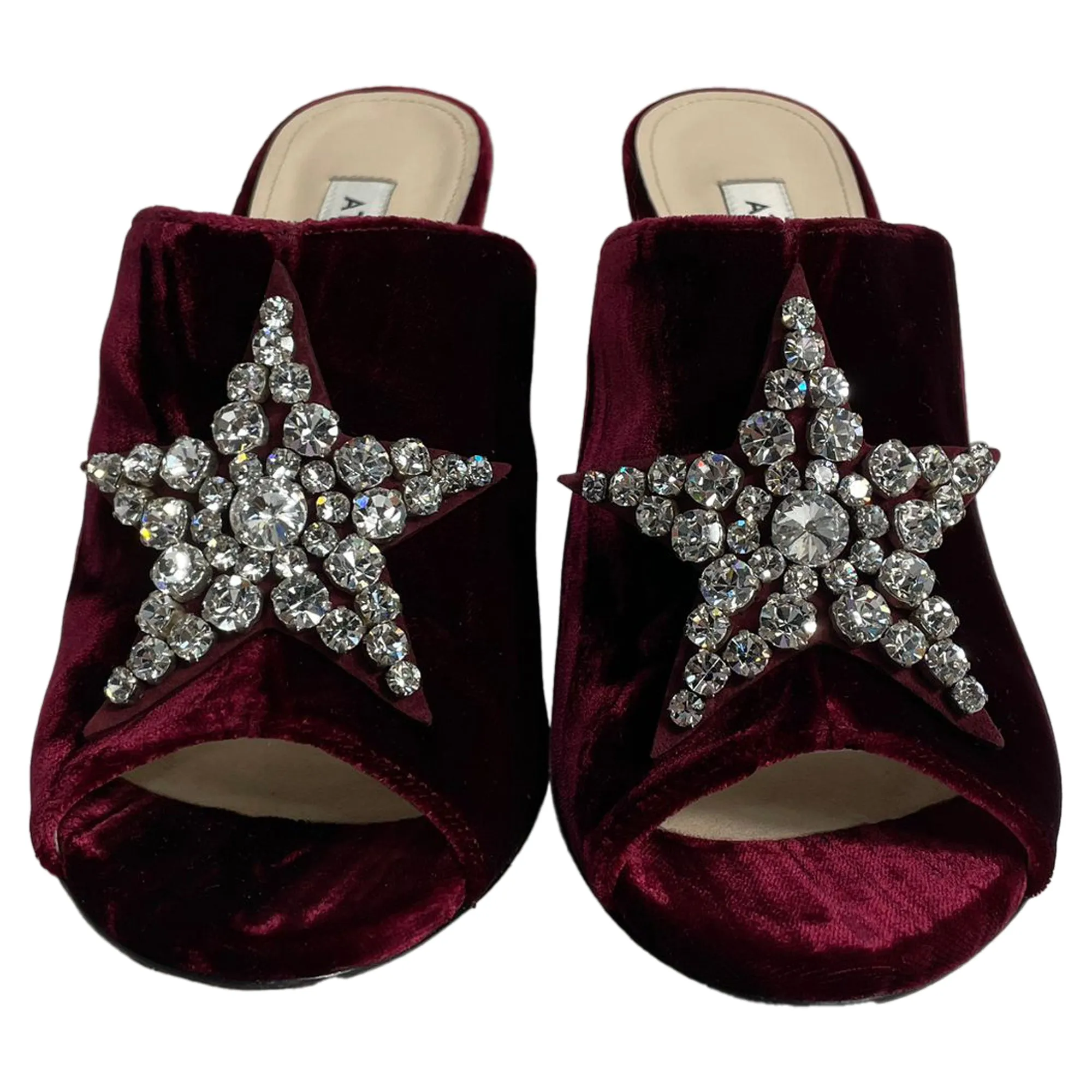 The Attico Embellished Star Heeled Mule Sandals in Burgundy Velvet