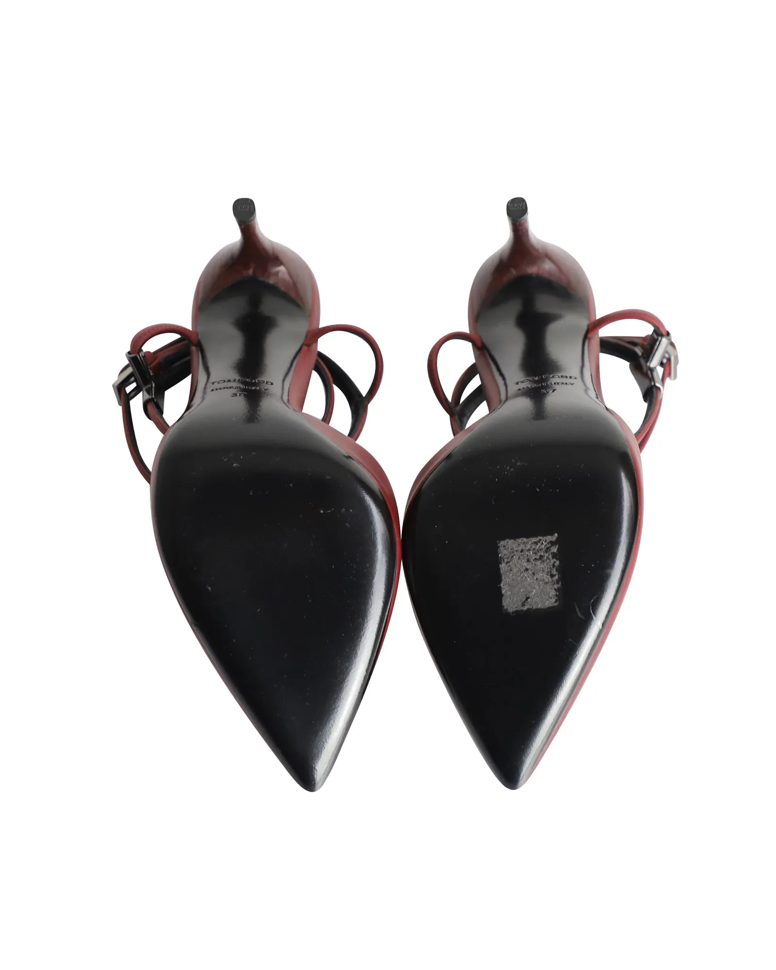 Tom Ford Double Ankle Strap Pumps in Maroon Leather