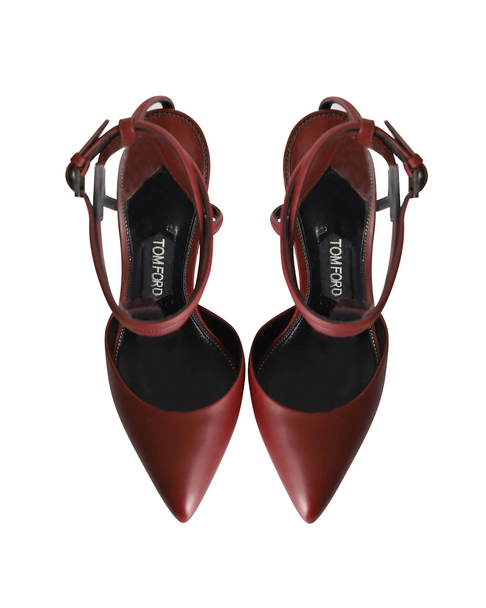 Tom Ford Double Ankle Strap Pumps in Maroon Leather