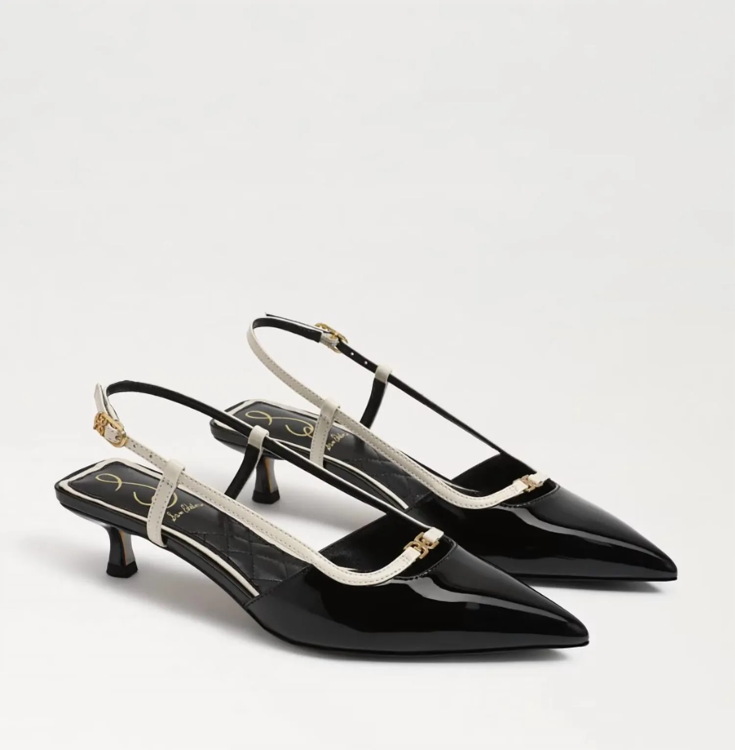 Toni Slingback Kitten Heel In Black/alpine White Patent