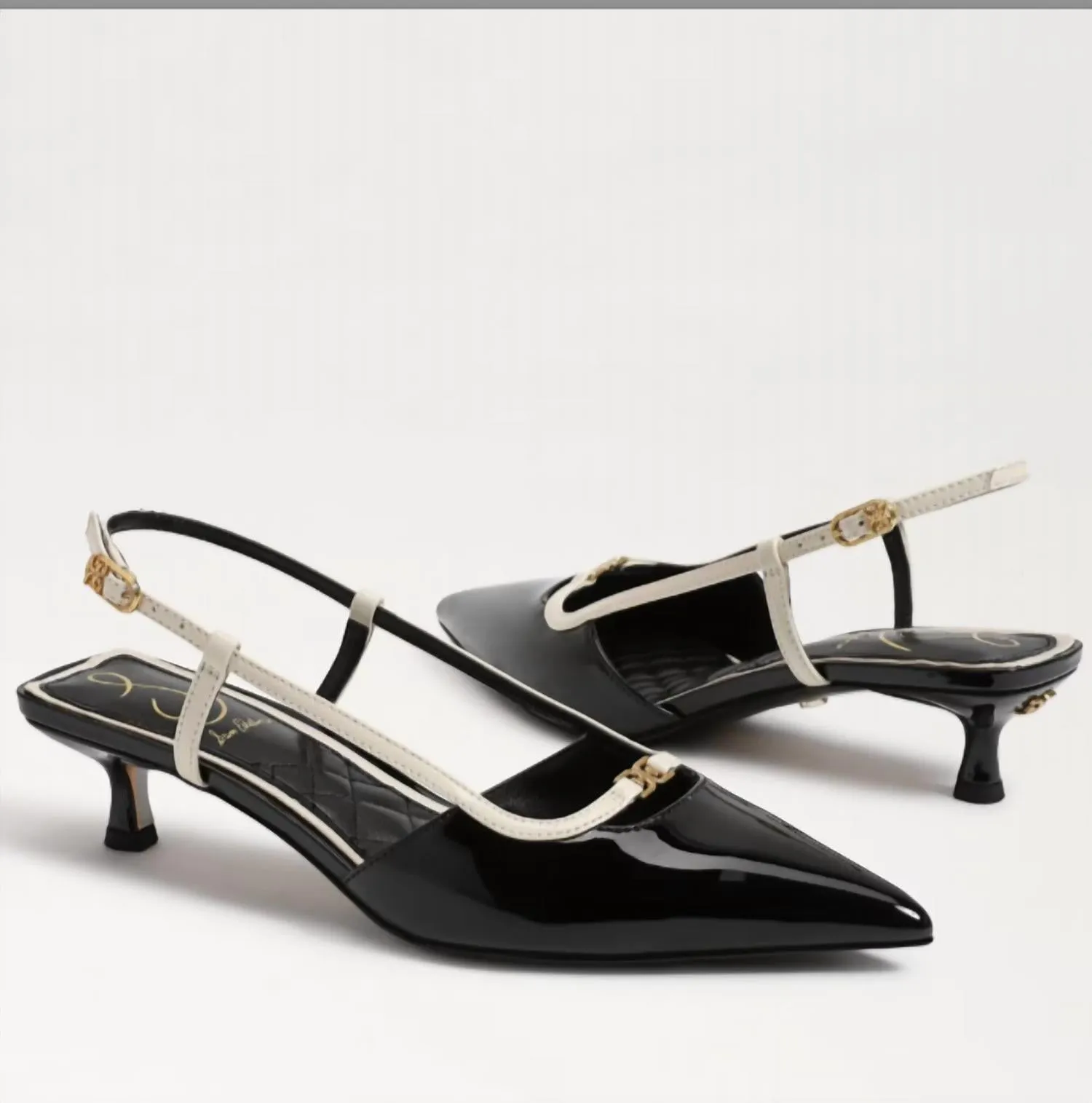 Toni Slingback Kitten Heel In Black/alpine White Patent