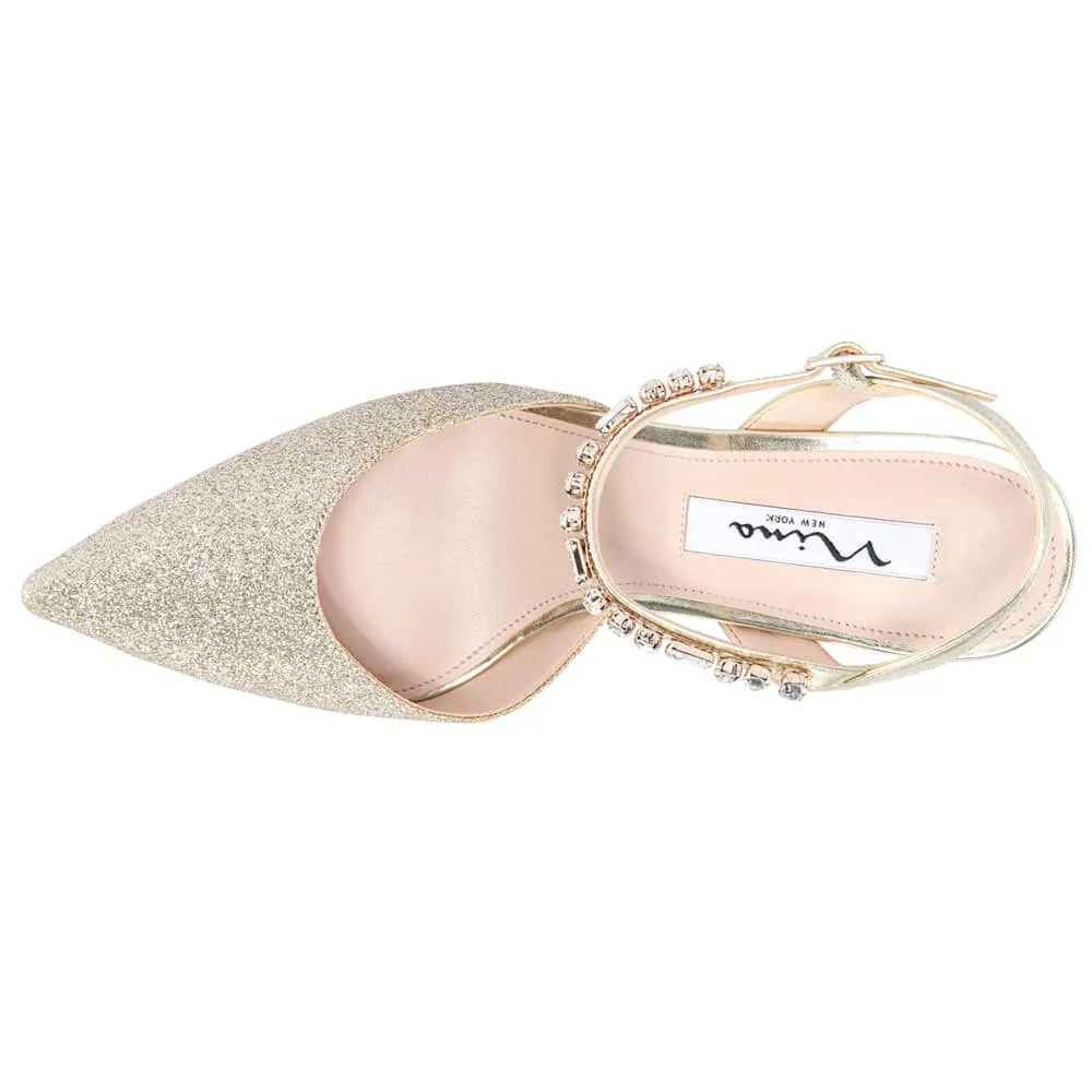 Tonya Heel in Platino Glitter Fabric