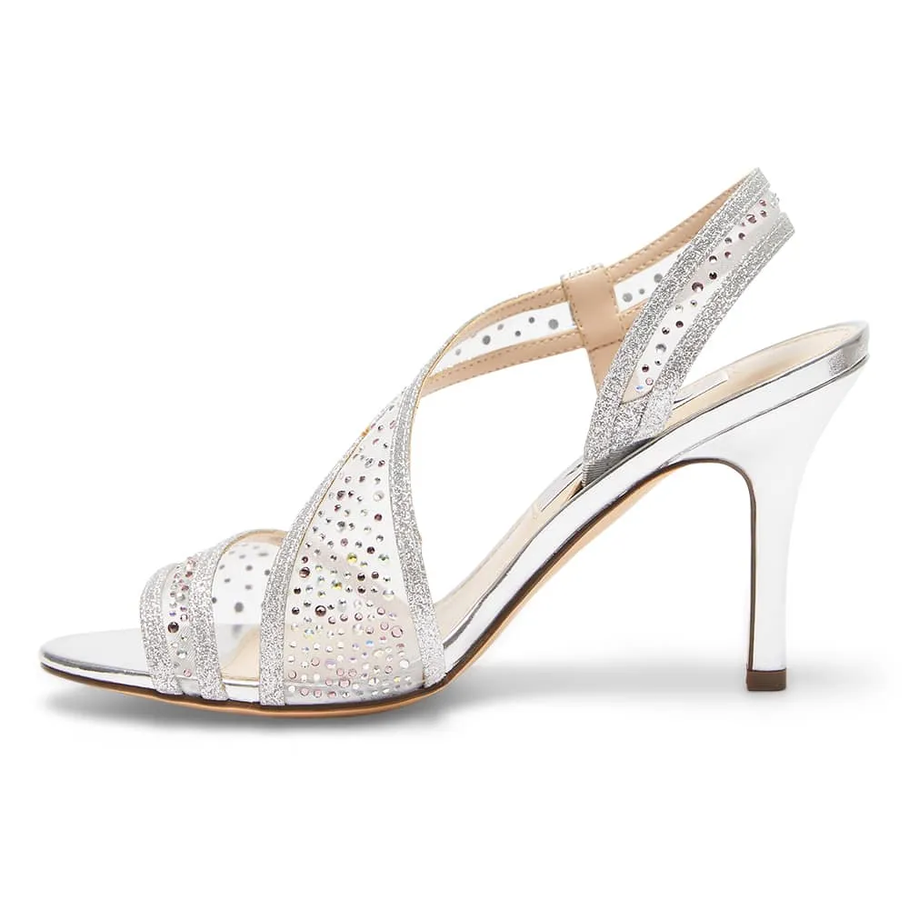 Valeda Heel in Silver Satin