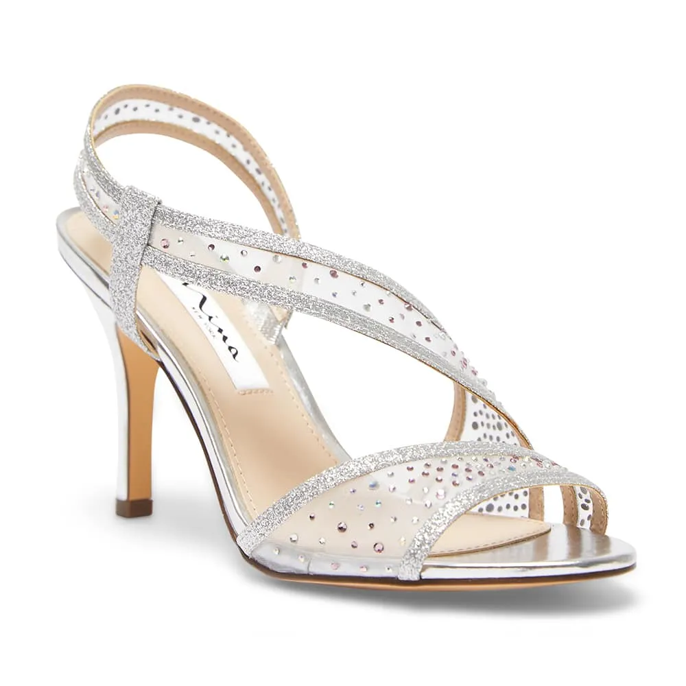 Valeda Heel in Silver Satin