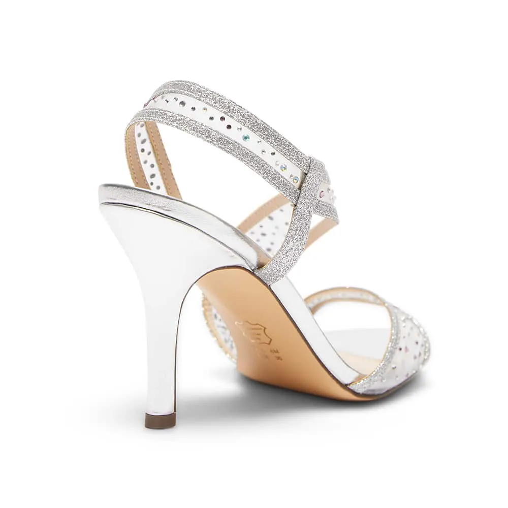 Valeda Heel in Silver Satin