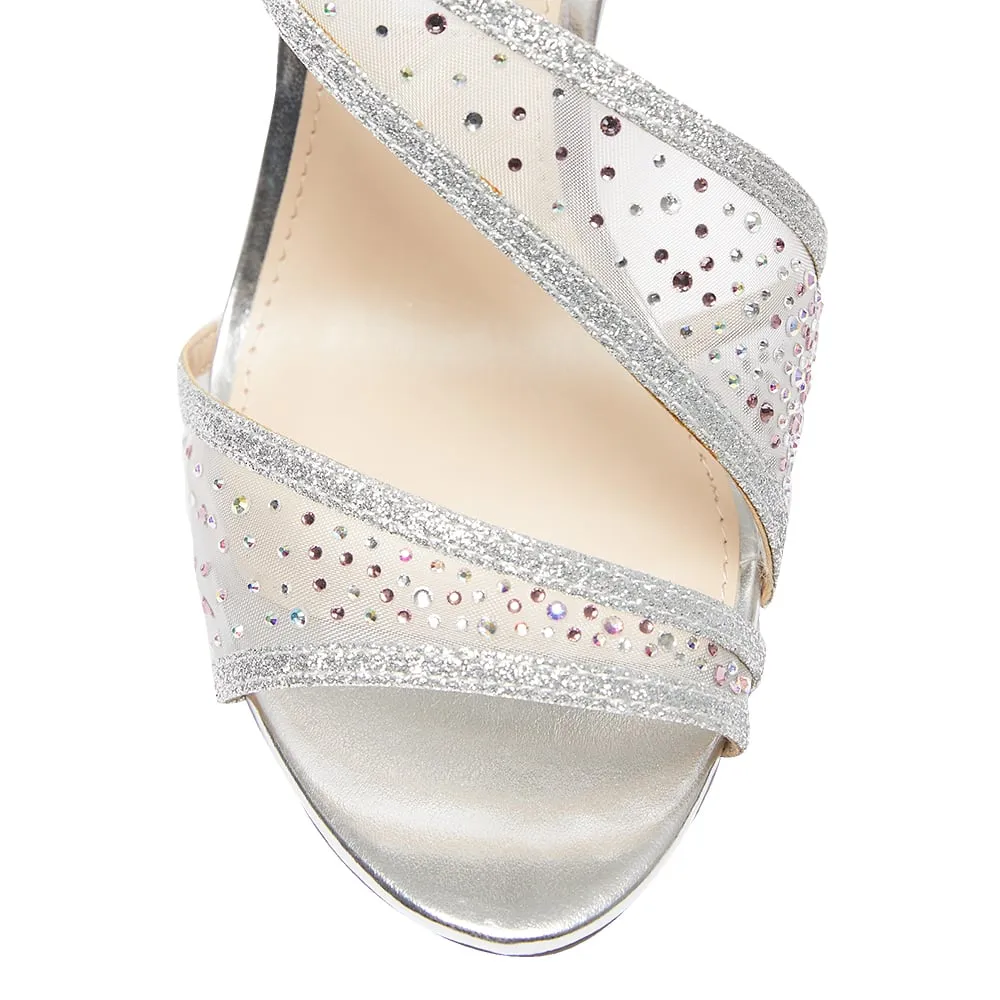 Valeda Heel in Silver Satin