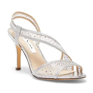 Valeda Heel in Silver Satin