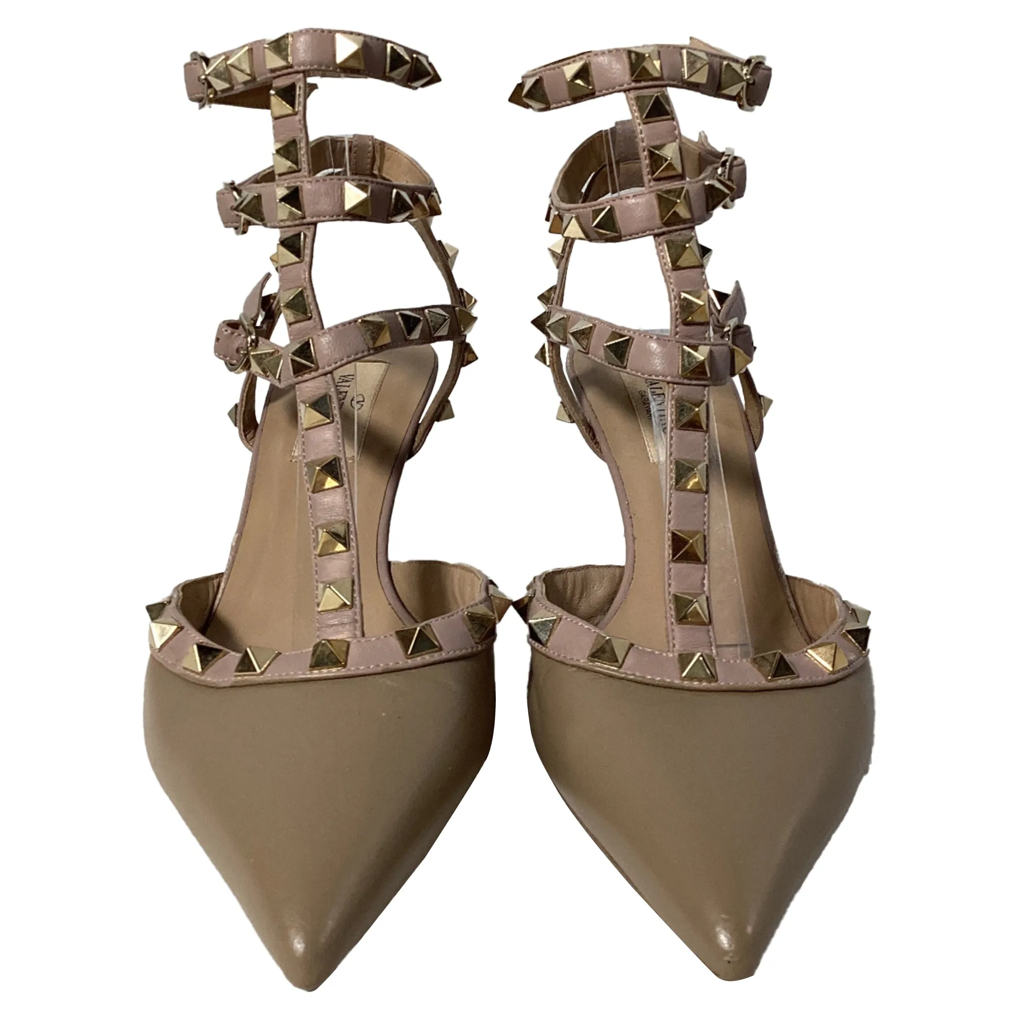 Valentino Garavani Rockstud Caged Pumps in Brown Leather