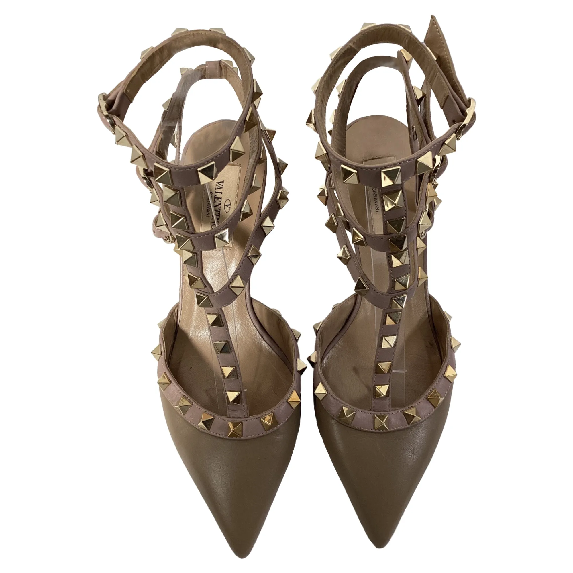 Valentino Garavani Rockstud Caged Pumps in Brown Leather