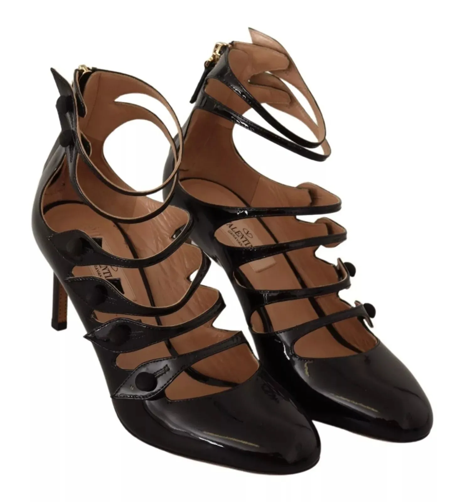 Valentino multi Strap Leather Mid Heels Pumps Women's Shoes (Pre-Owned)
