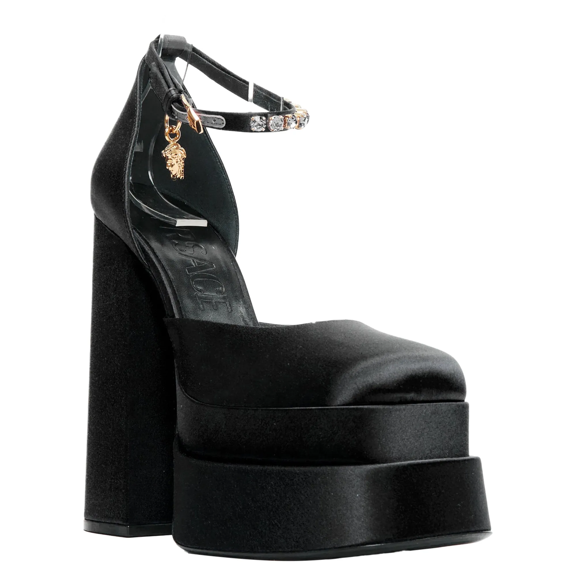 Versace Aevitas Satin Gold Crystal Medusa Double Platform