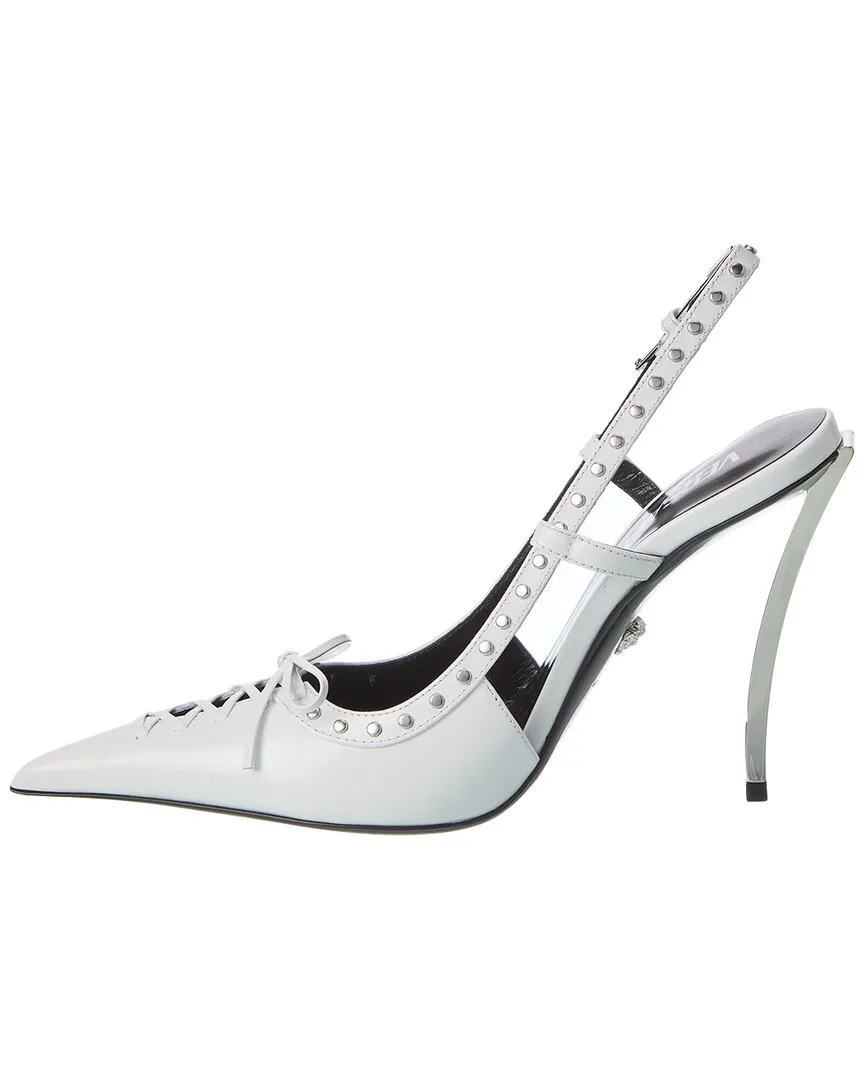 Versace Laced Pin-Point Leather Slingback Pump