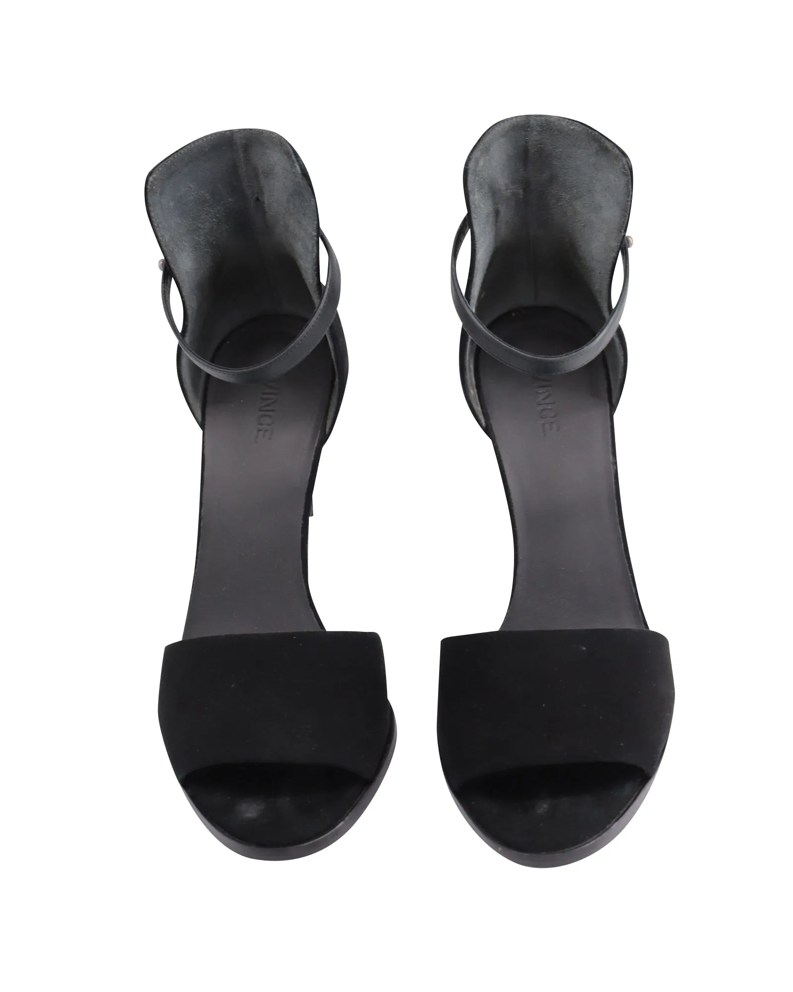 Vince Ankle Strap Open-toe Heels in Black Suede