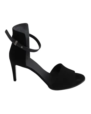 Vince Ankle Strap Open-toe Heels in Black Suede