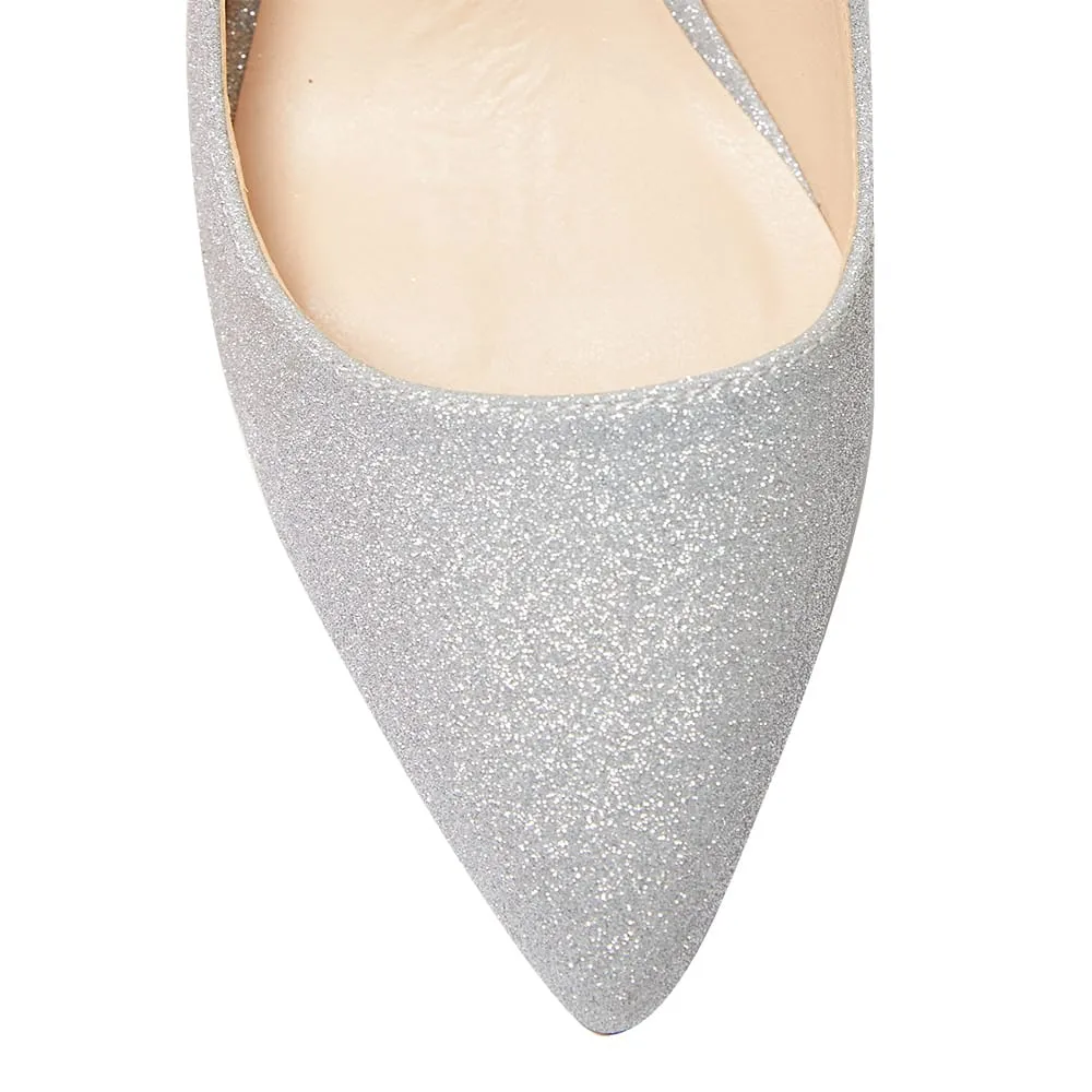 Whiz Heel in Silver Glitter Sparkle