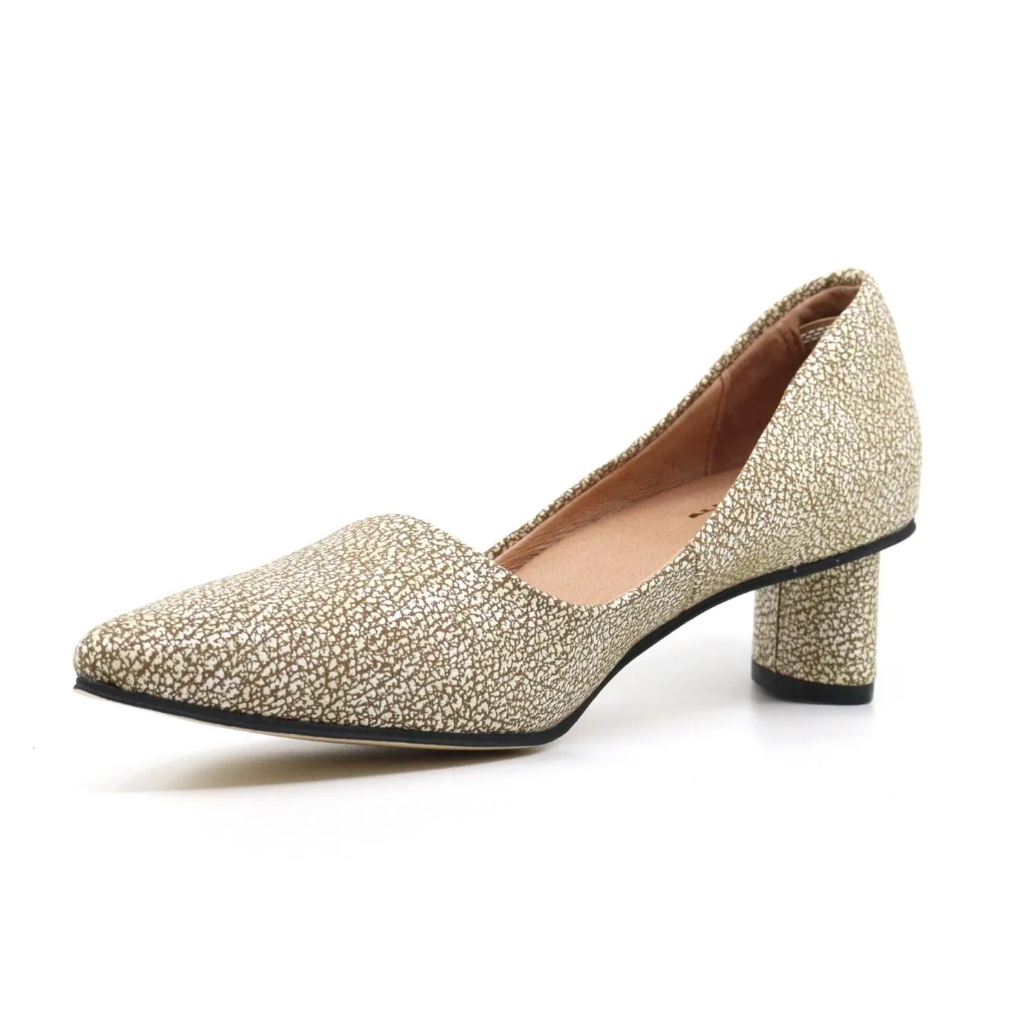 Women Oval Kitten Pump In Gold