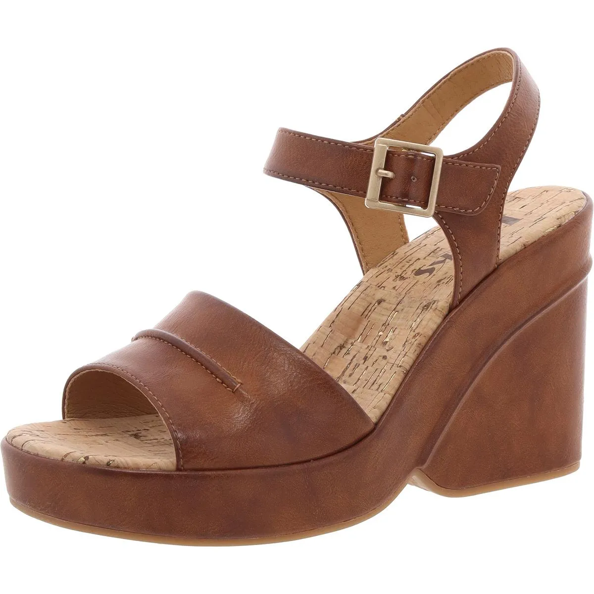 Womens Buckle Cork Wedge Heels